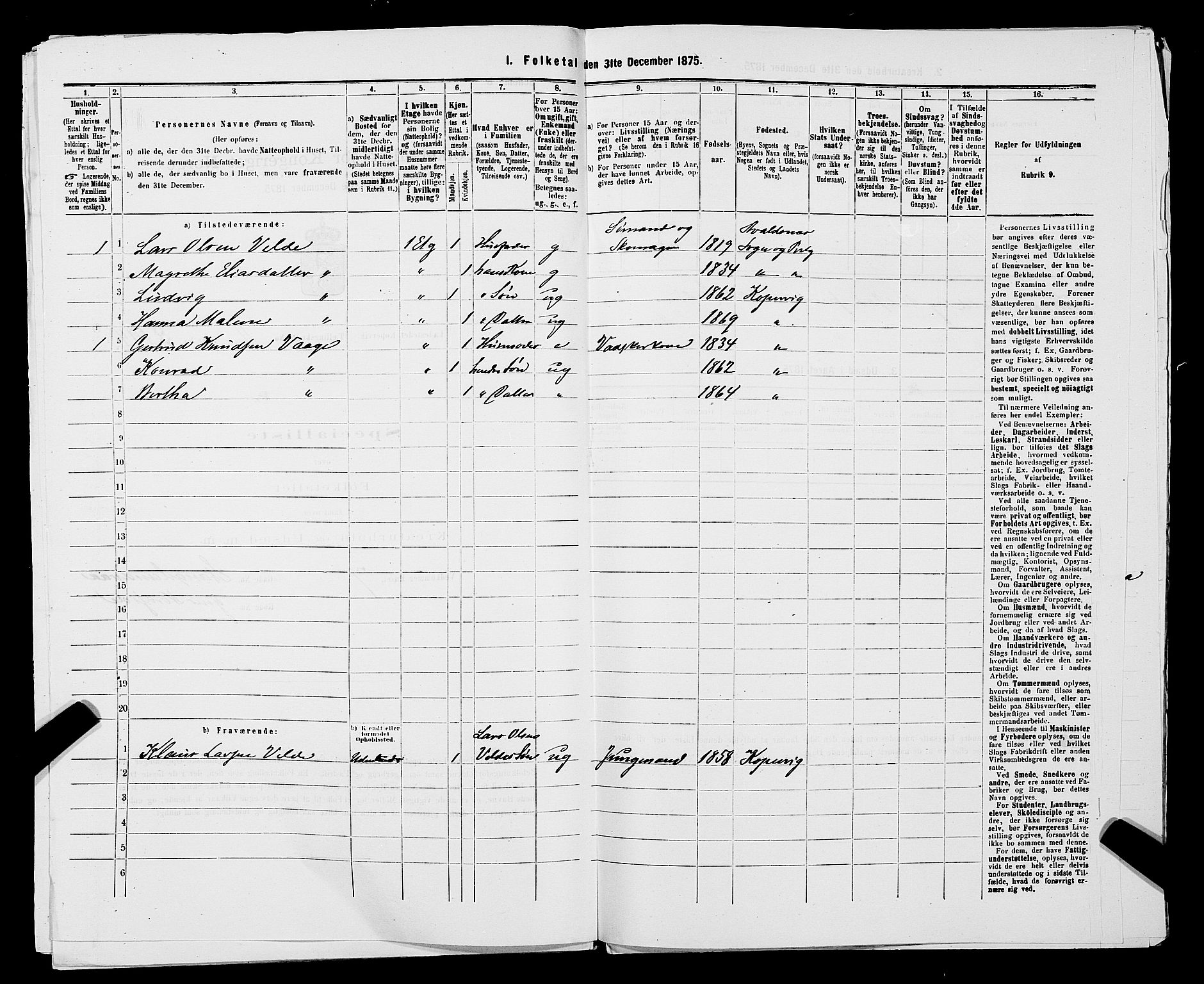 SAST, 1875 census for 1105B Avaldsnes/Kopervik, 1875, p. 208