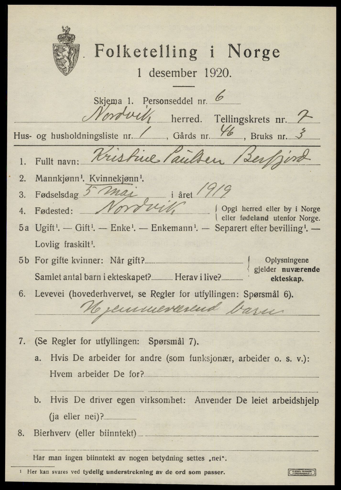 SAT, 1920 census for Nordvik, 1920, p. 2618