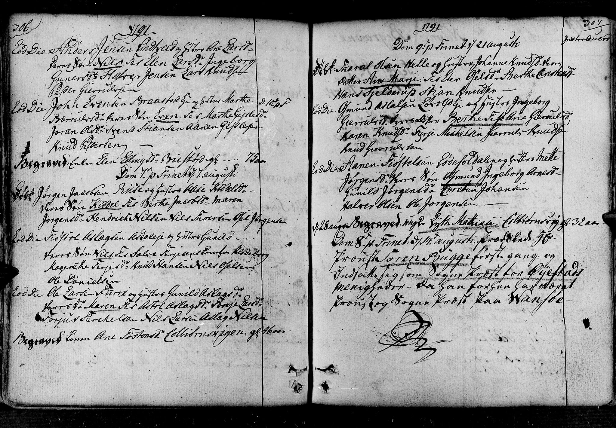 Øyestad sokneprestkontor, SAK/1111-0049/F/Fa/L0008: Parish register (official) no. A 8, 1777-1804, p. 306-307