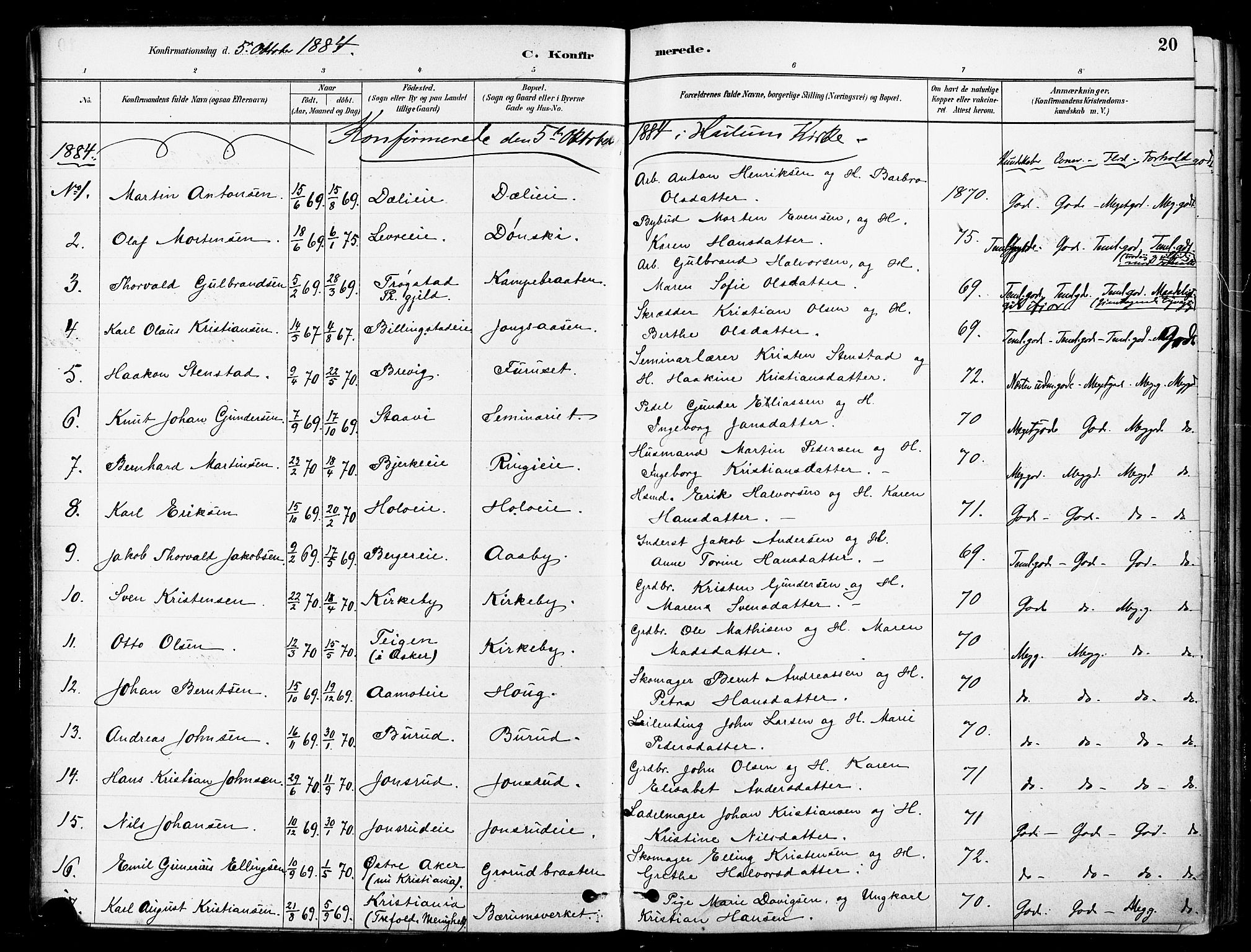 Asker prestekontor Kirkebøker, SAO/A-10256a/F/Fb/L0002: Parish register (official) no. II 2, 1879-1921, p. 20