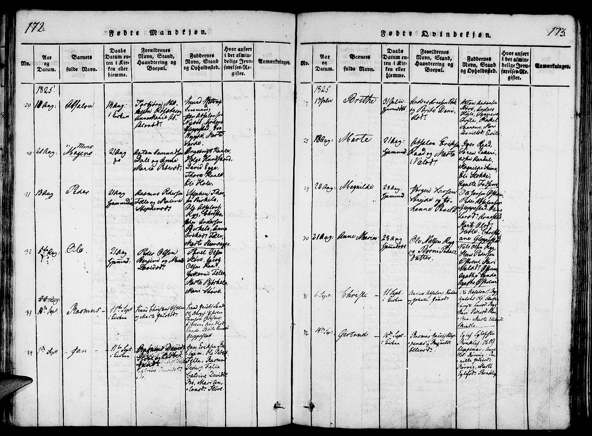 Gloppen sokneprestembete, SAB/A-80101/H/Haa/Haaa/L0006: Parish register (official) no. A 6, 1816-1826, p. 172-173