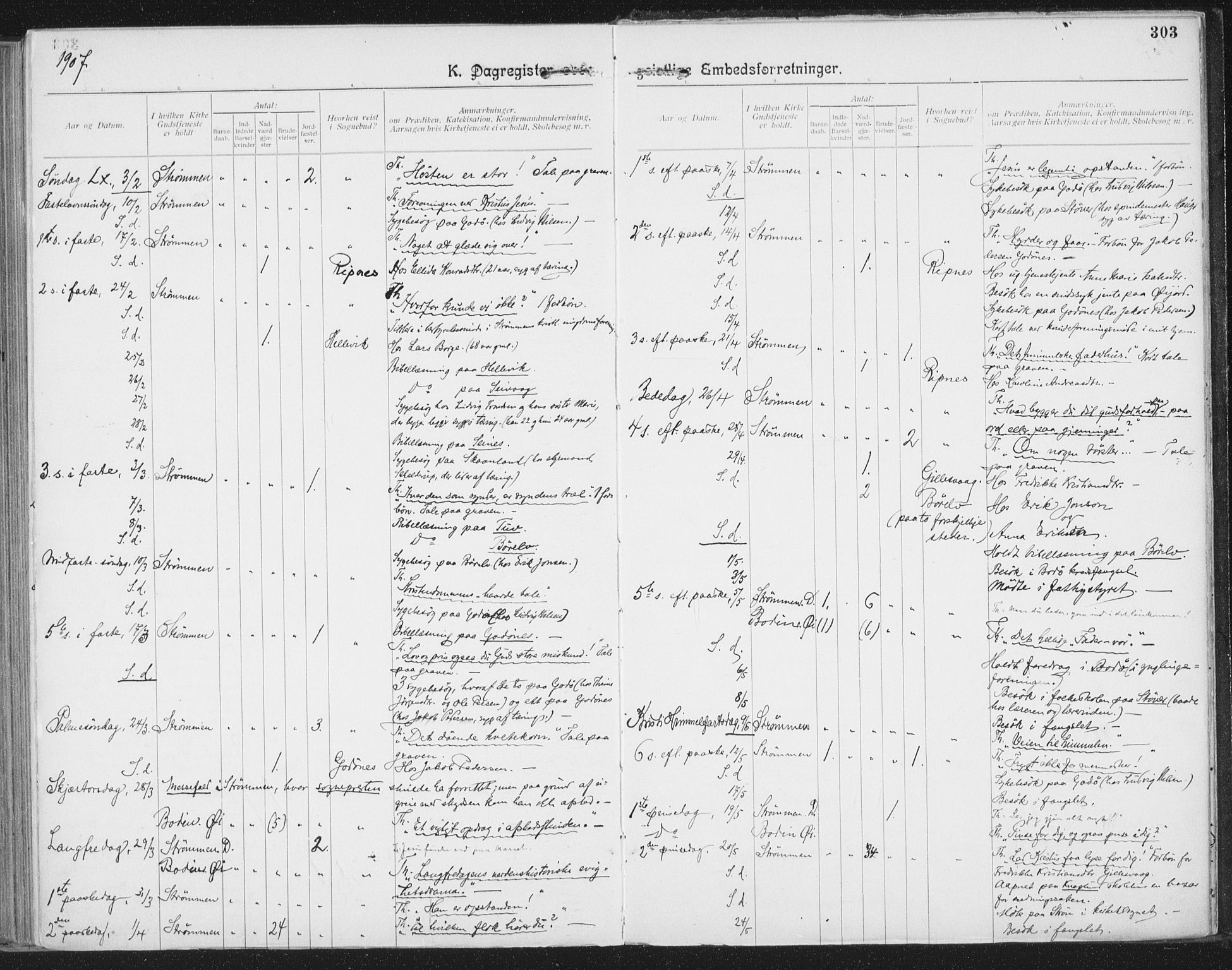 Ministerialprotokoller, klokkerbøker og fødselsregistre - Nordland, AV/SAT-A-1459/804/L0081: Parish register (official) no. 804A02, 1901-1915, p. 303