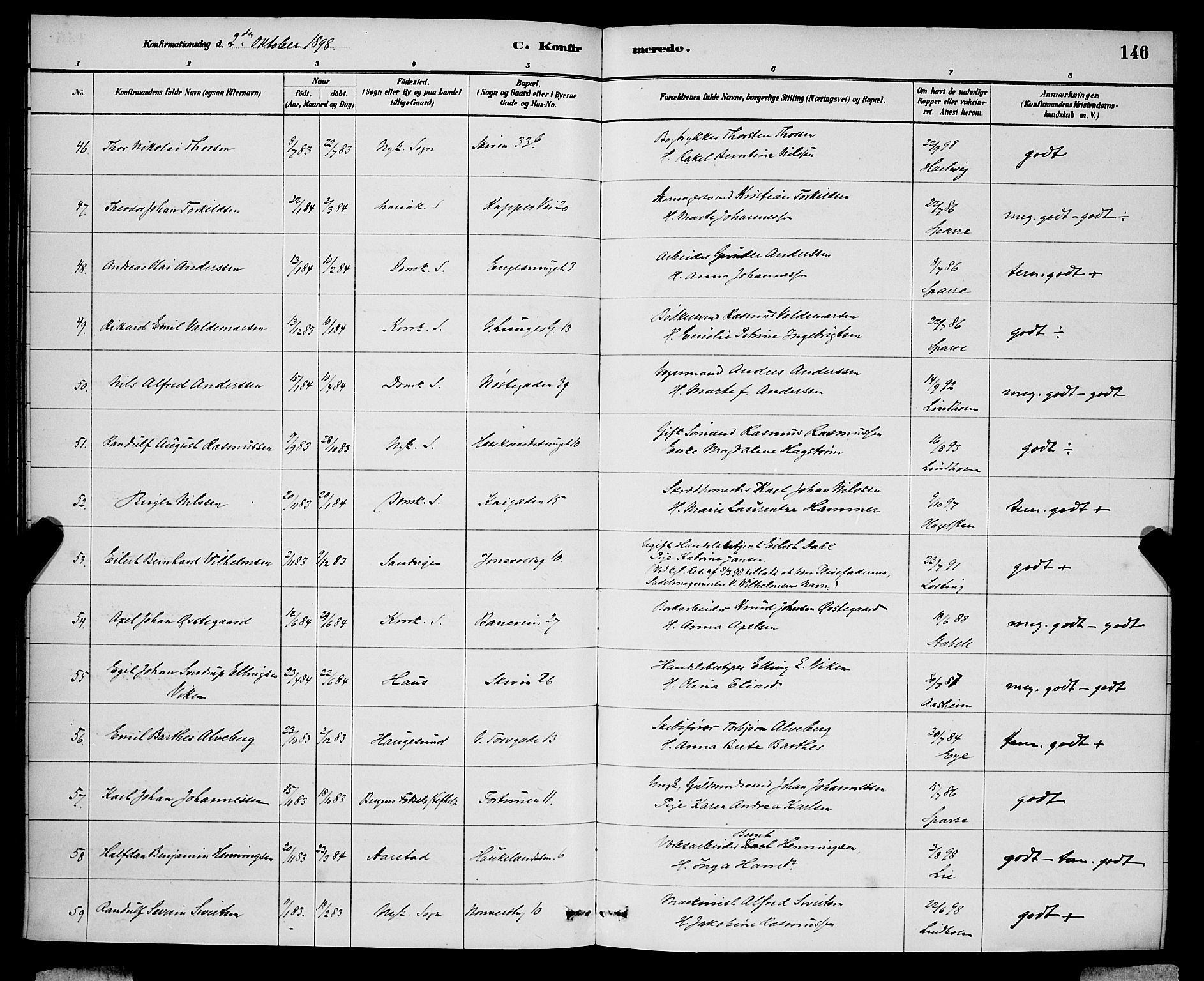 Domkirken sokneprestembete, SAB/A-74801/H/Hab/L0024: Parish register (copy) no. C 4, 1880-1899, p. 146