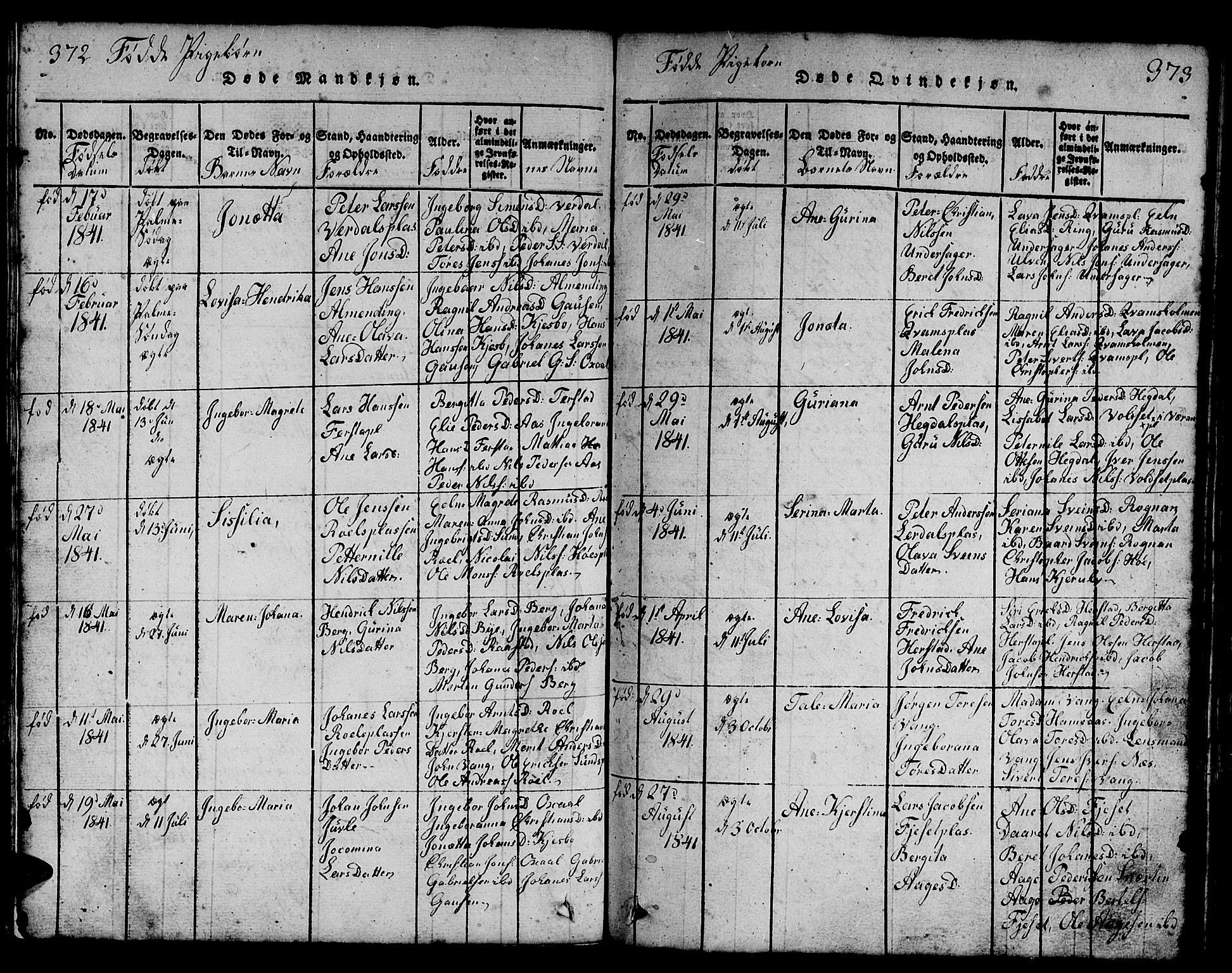 Ministerialprotokoller, klokkerbøker og fødselsregistre - Nord-Trøndelag, AV/SAT-A-1458/730/L0298: Parish register (copy) no. 730C01, 1816-1849, p. 372-373