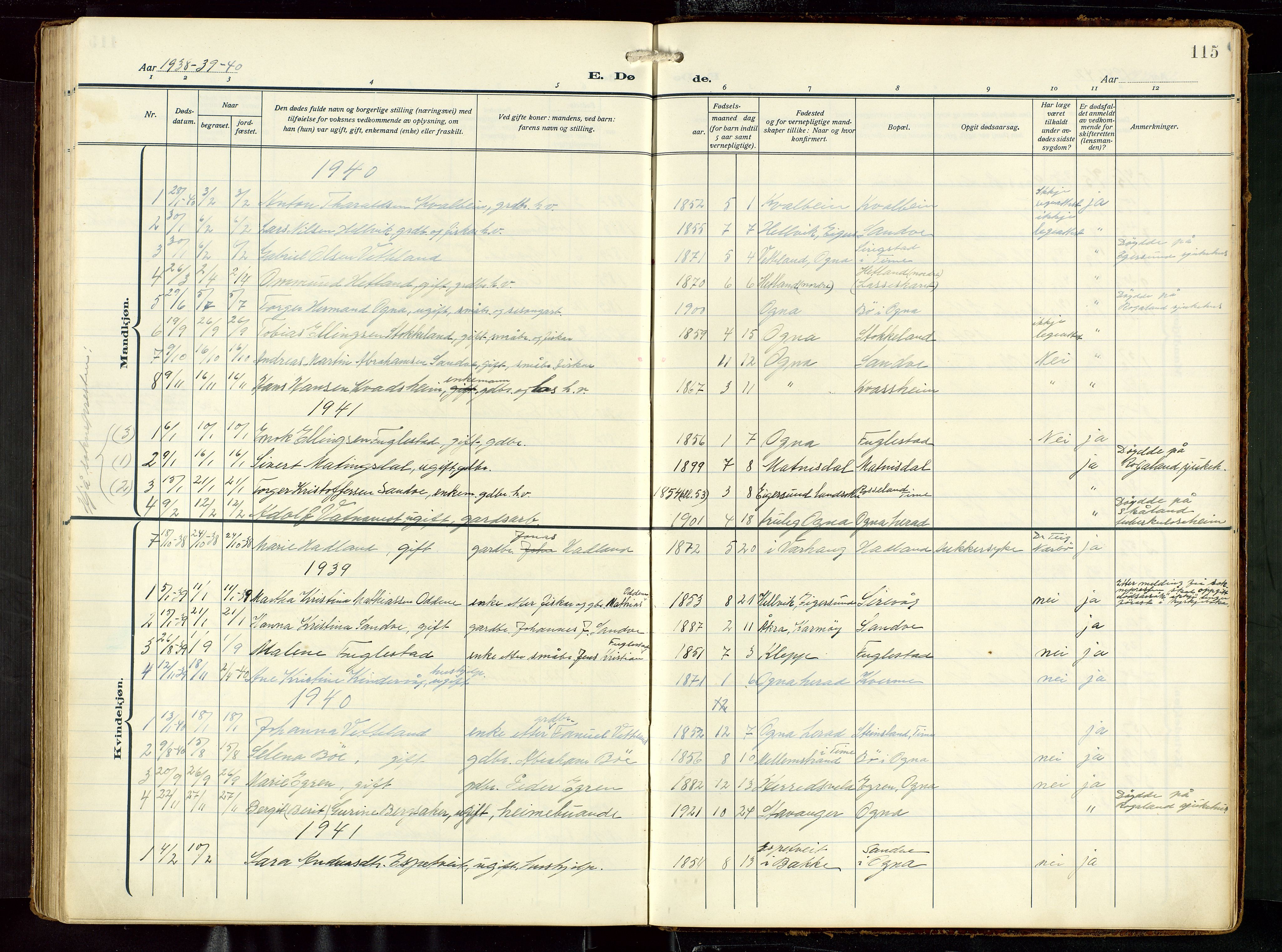 Eigersund sokneprestkontor, AV/SAST-A-101807/S09: Parish register (copy) no. B 22, 1915-1947, p. 115