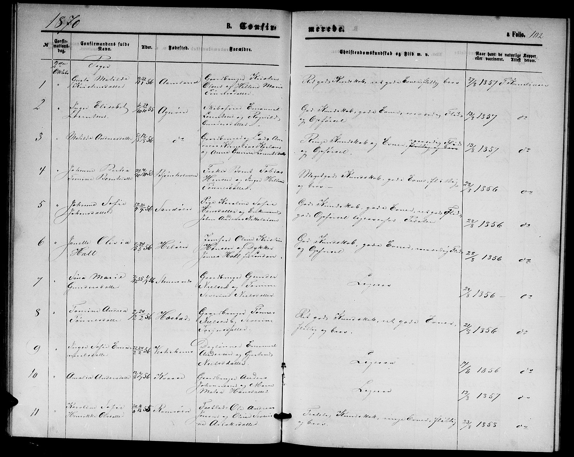 Høvåg sokneprestkontor, SAK/1111-0025/F/Fb/L0003: Parish register (copy) no. B 3, 1870-1882, p. 102