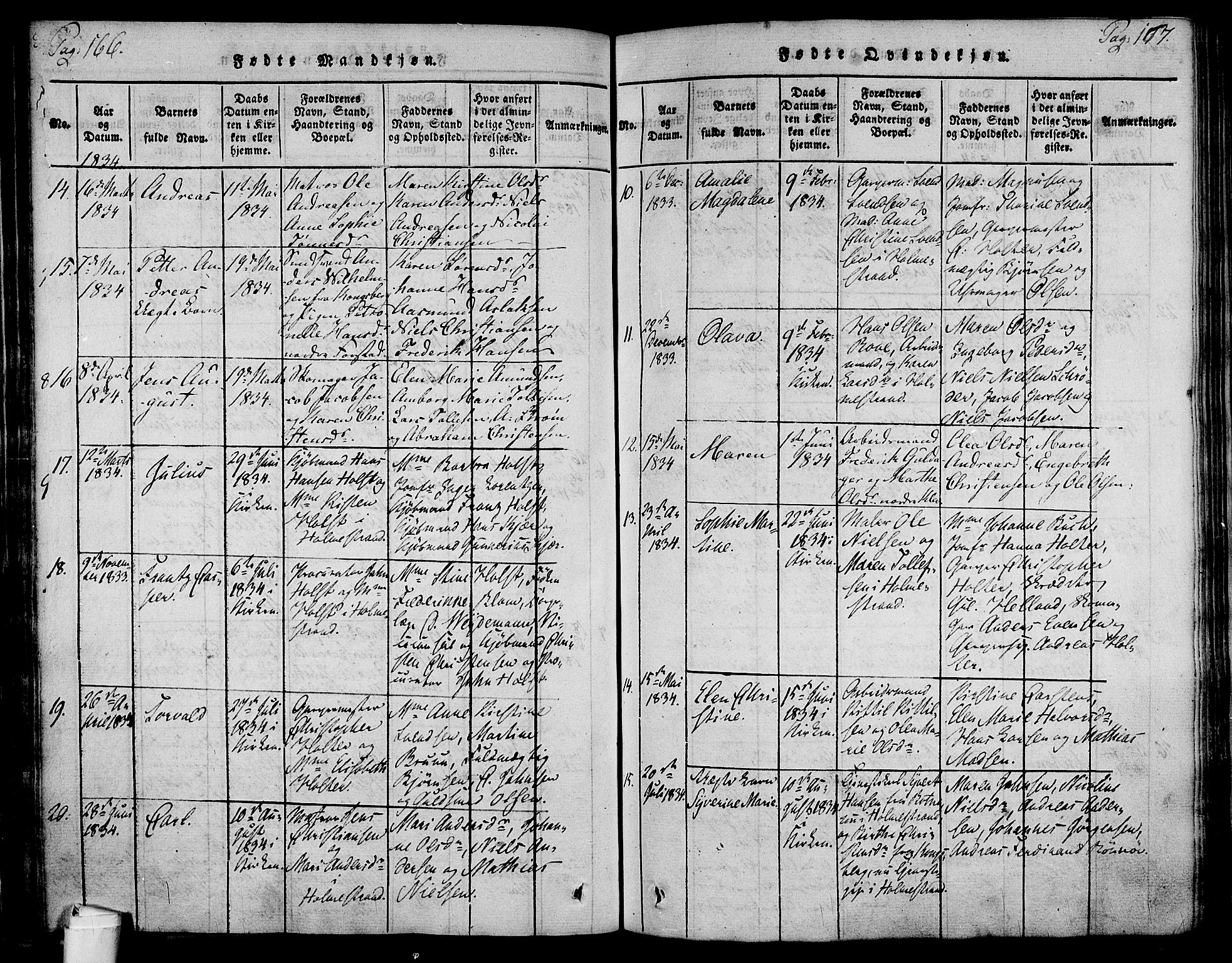 Holmestrand kirkebøker, SAKO/A-346/F/Fa/L0001: Parish register (official) no. 1, 1814-1840, p. 166-167