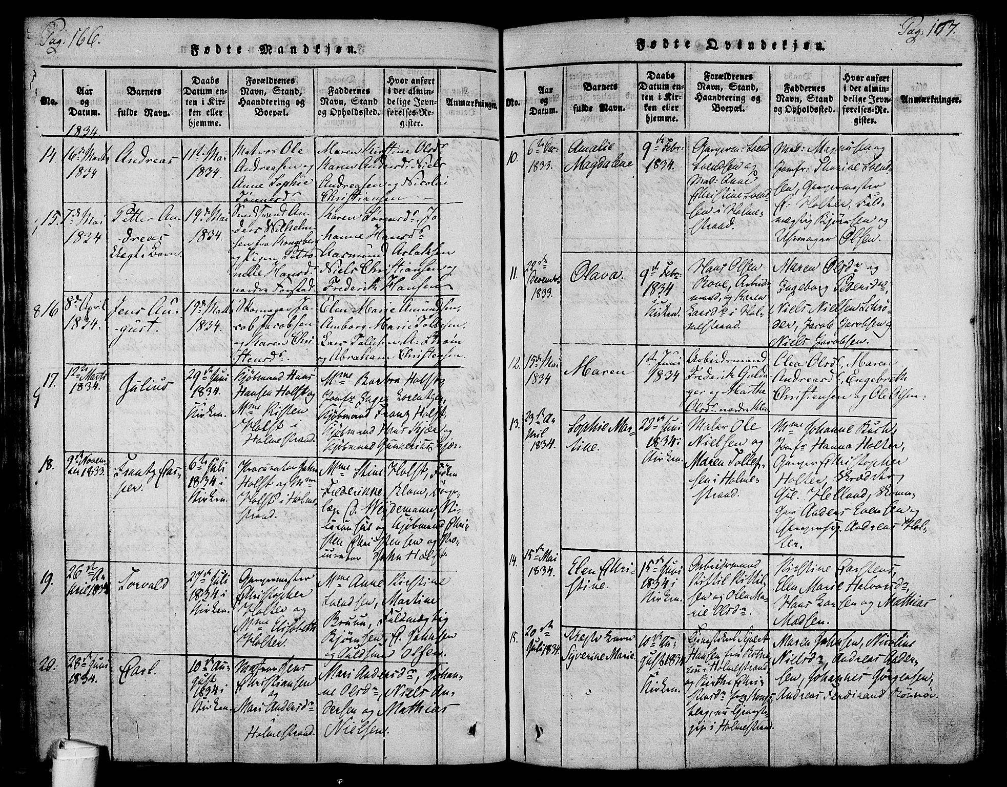 Holmestrand kirkebøker, AV/SAKO-A-346/F/Fa/L0001: Parish register (official) no. 1, 1814-1840, p. 166-167