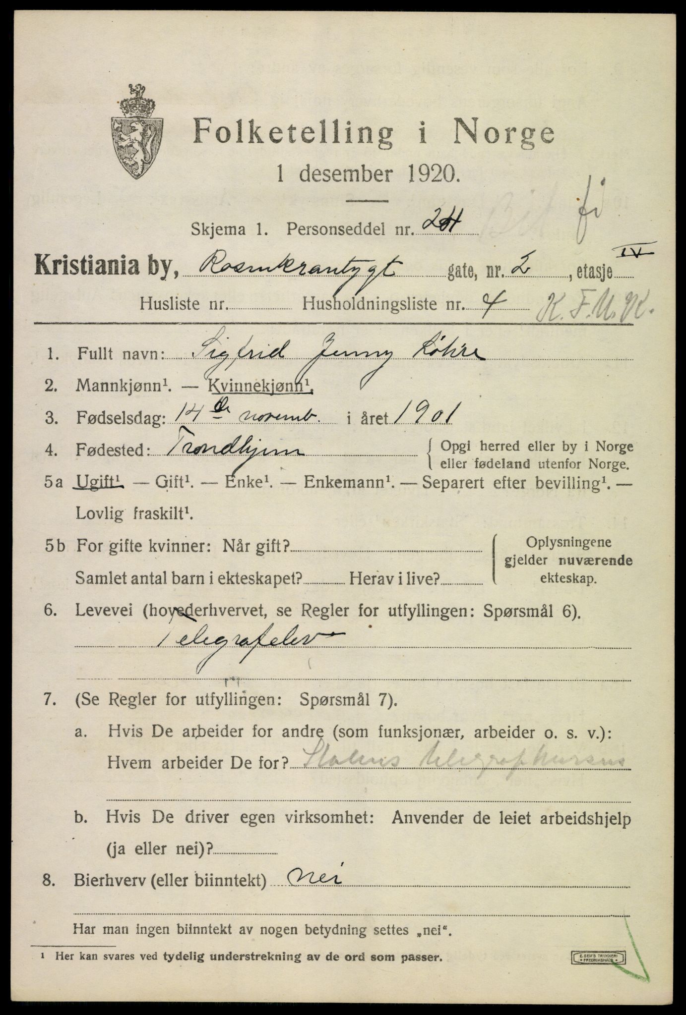 SAO, 1920 census for Kristiania, 1920, p. 466629