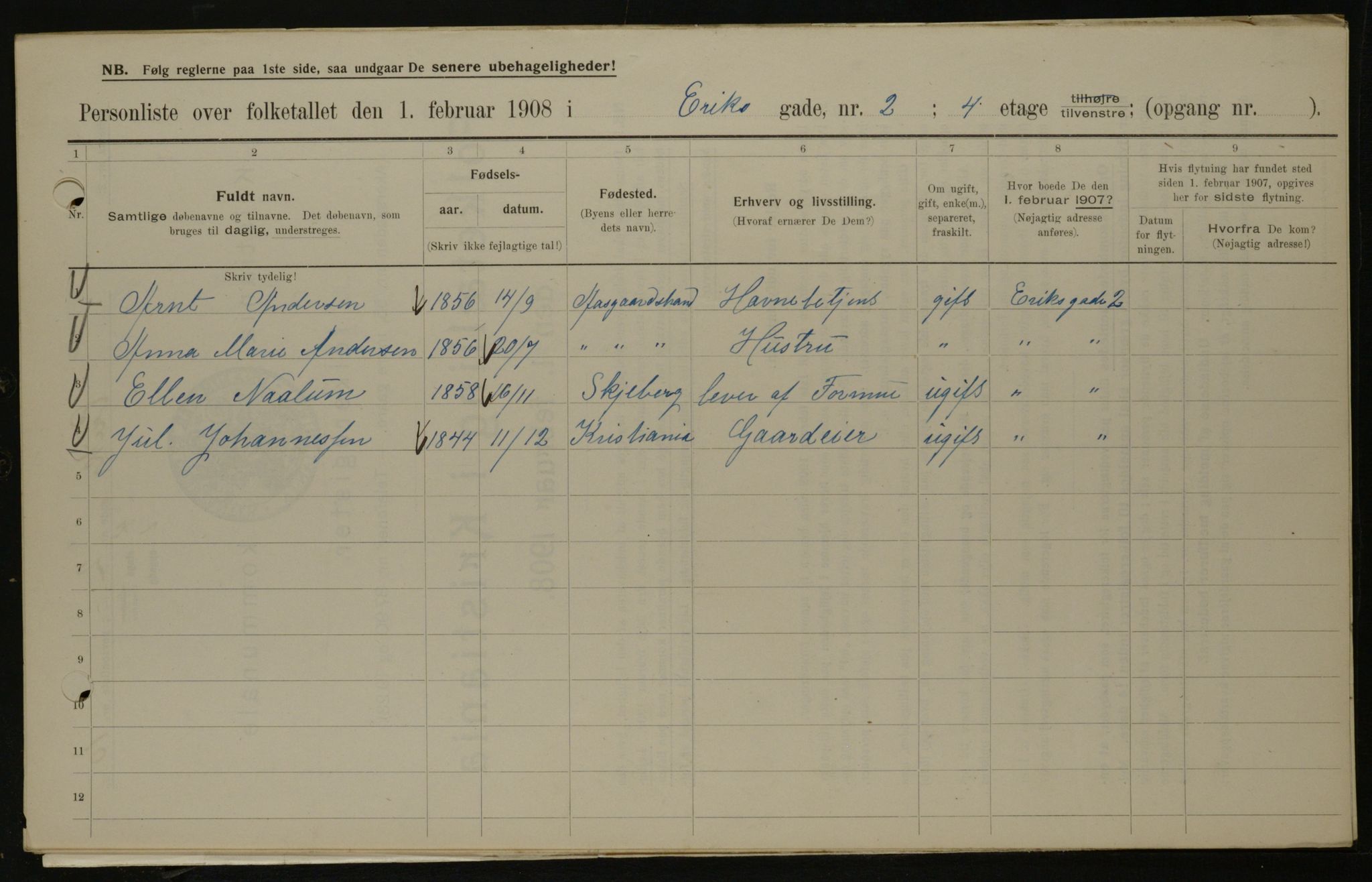 OBA, Municipal Census 1908 for Kristiania, 1908, p. 17968