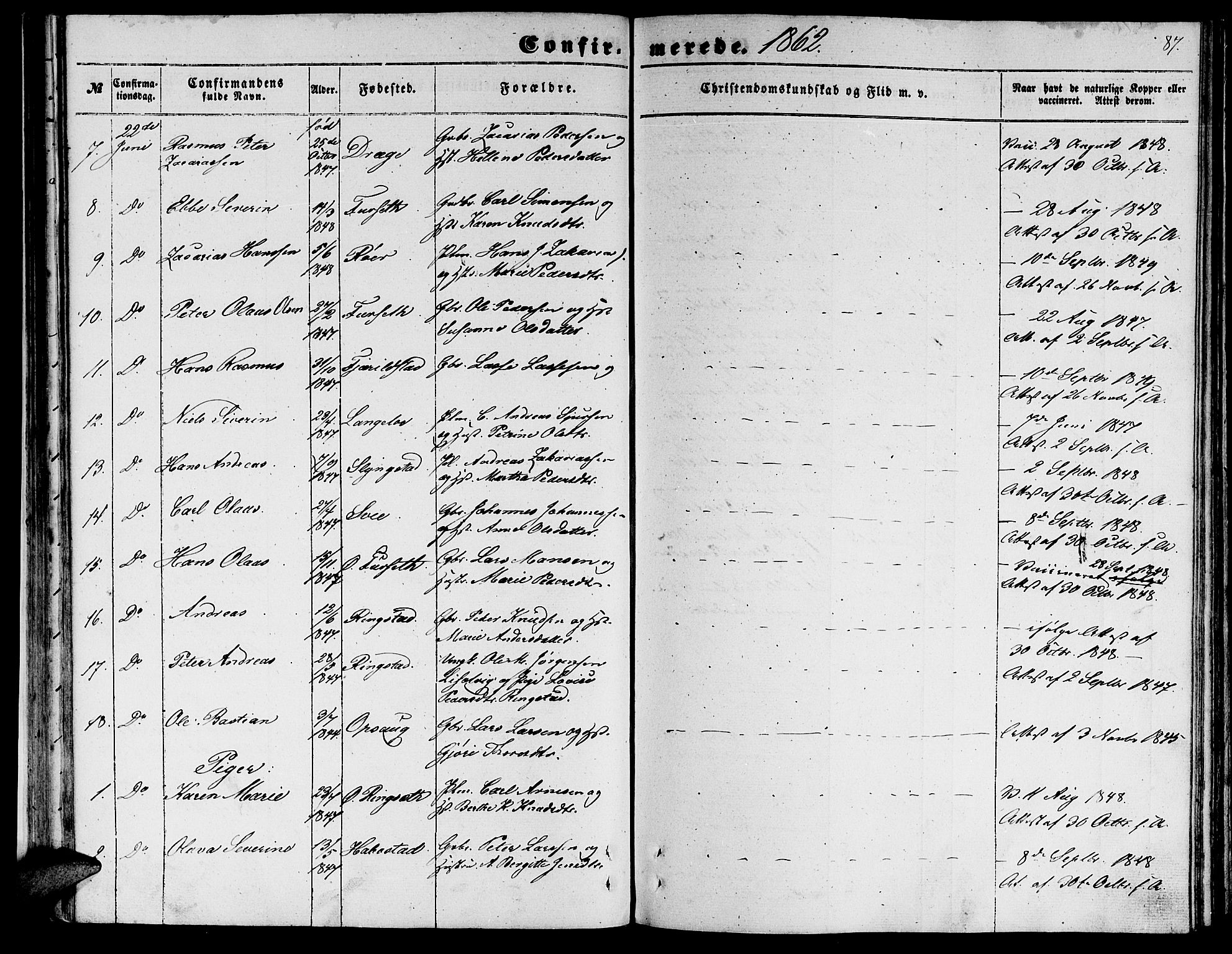 Ministerialprotokoller, klokkerbøker og fødselsregistre - Møre og Romsdal, AV/SAT-A-1454/520/L0291: Parish register (copy) no. 520C03, 1854-1881, p. 87