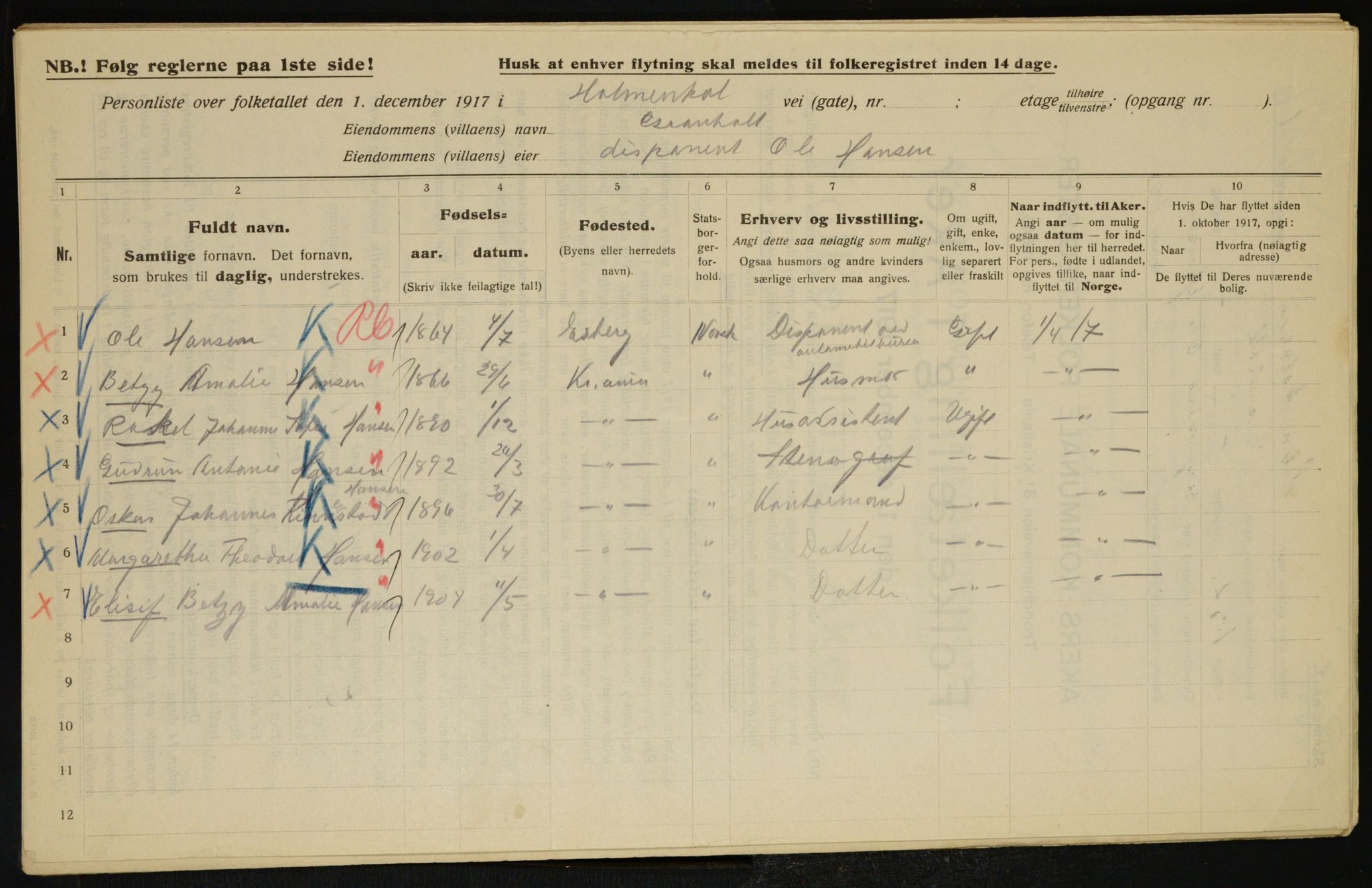 OBA, Municipal Census 1917 for Aker, 1917, p. 8235