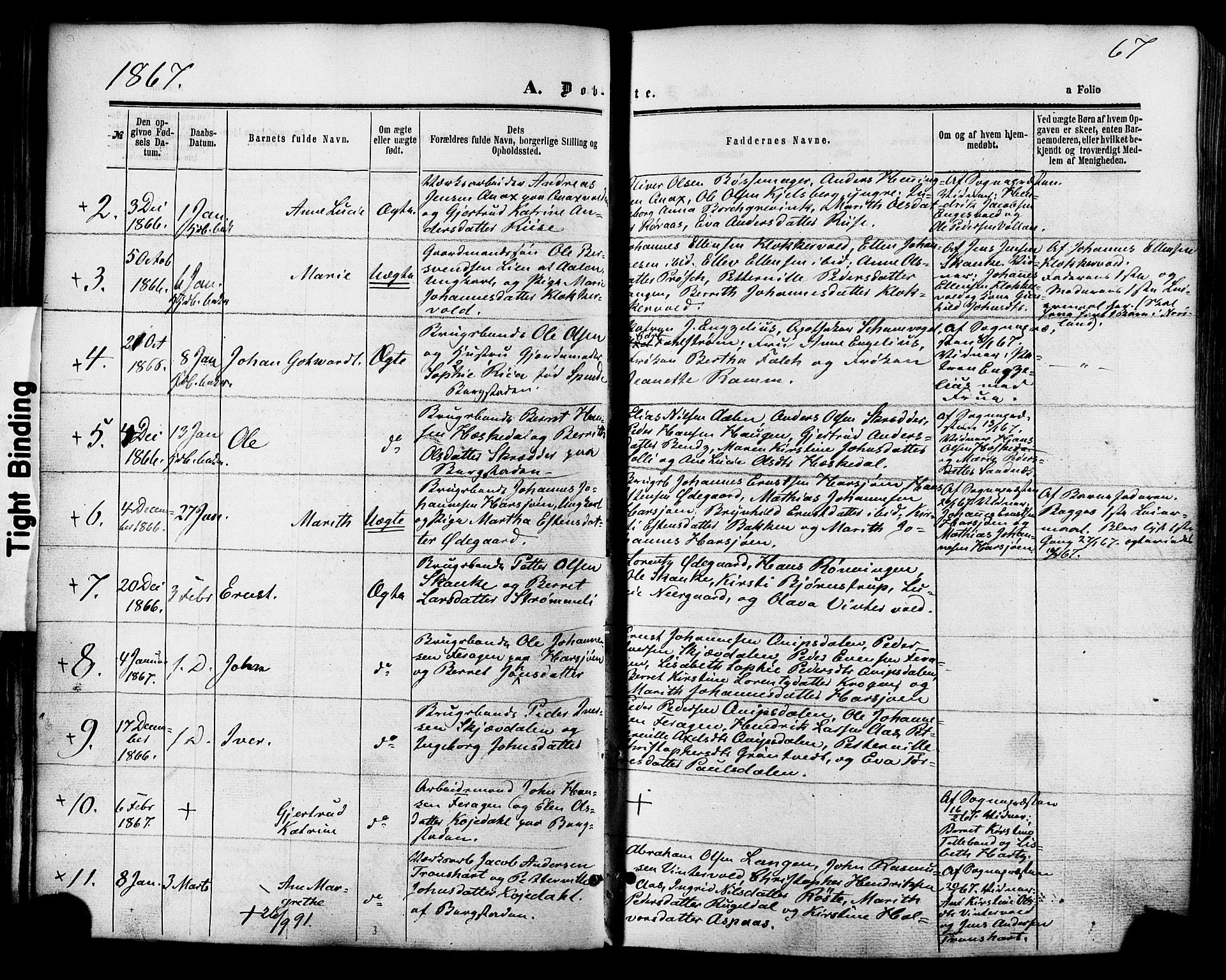 Ministerialprotokoller, klokkerbøker og fødselsregistre - Sør-Trøndelag, SAT/A-1456/681/L0932: Parish register (official) no. 681A10, 1860-1878, p. 67