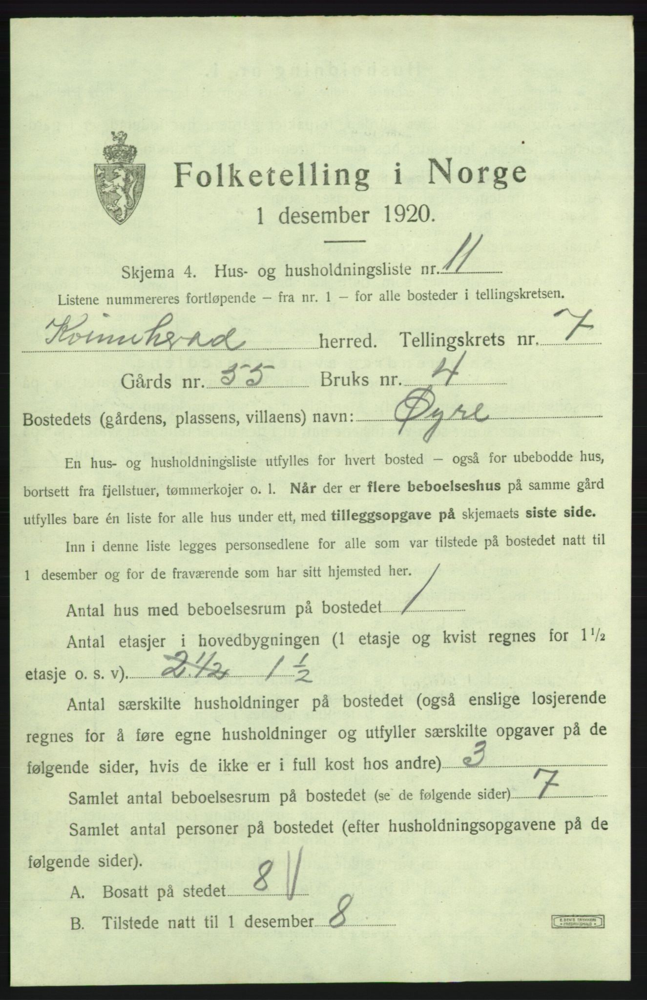 SAB, 1920 census for Kvinnherad, 1920, p. 980