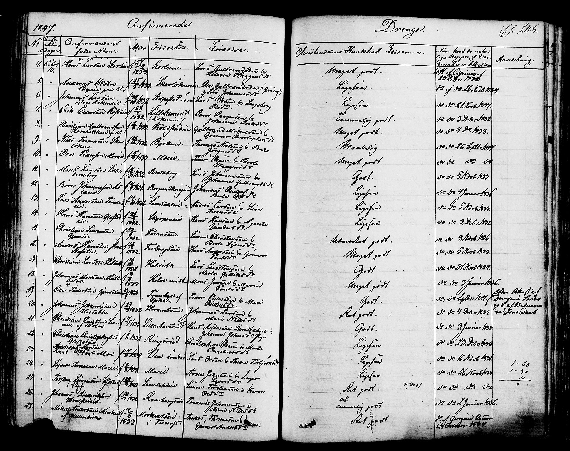 Ringsaker prestekontor, AV/SAH-PREST-014/K/Ka/L0008: Parish register (official) no. 8, 1837-1850, p. 248