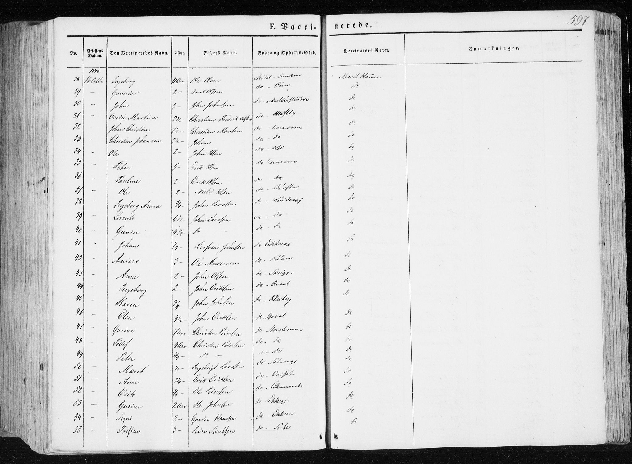 Ministerialprotokoller, klokkerbøker og fødselsregistre - Nord-Trøndelag, AV/SAT-A-1458/709/L0074: Parish register (official) no. 709A14, 1845-1858, p. 597