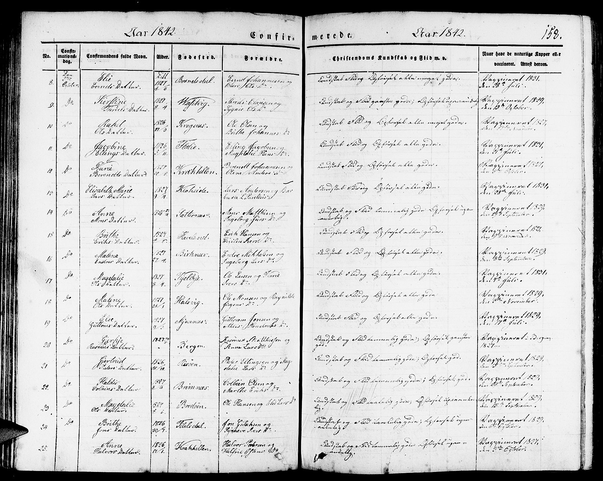 Gulen sokneprestembete, AV/SAB-A-80201/H/Haa/Haaa/L0020: Parish register (official) no. A 20, 1837-1847, p. 158