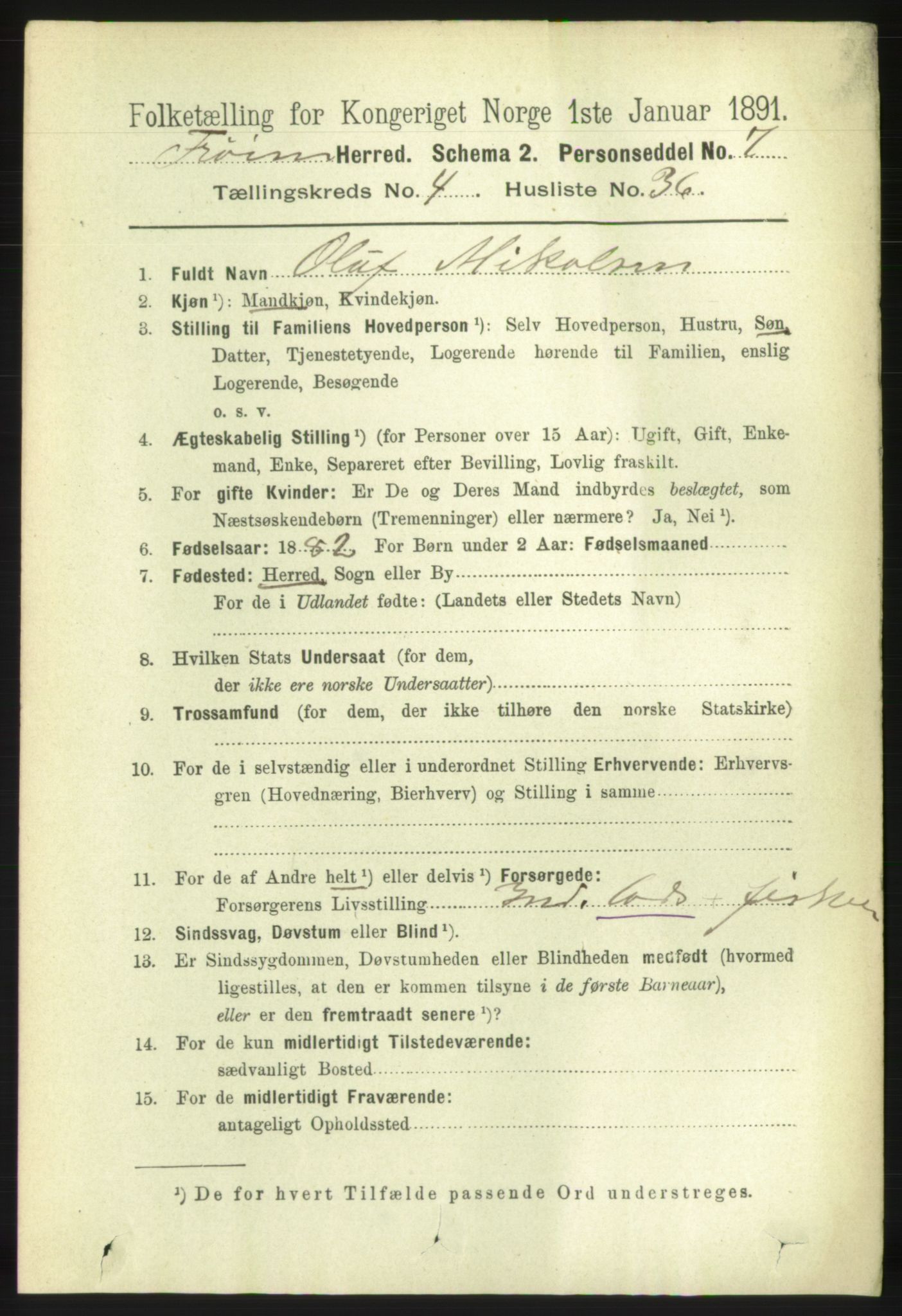 RA, 1891 census for 1619 Frøya, 1891, p. 3214