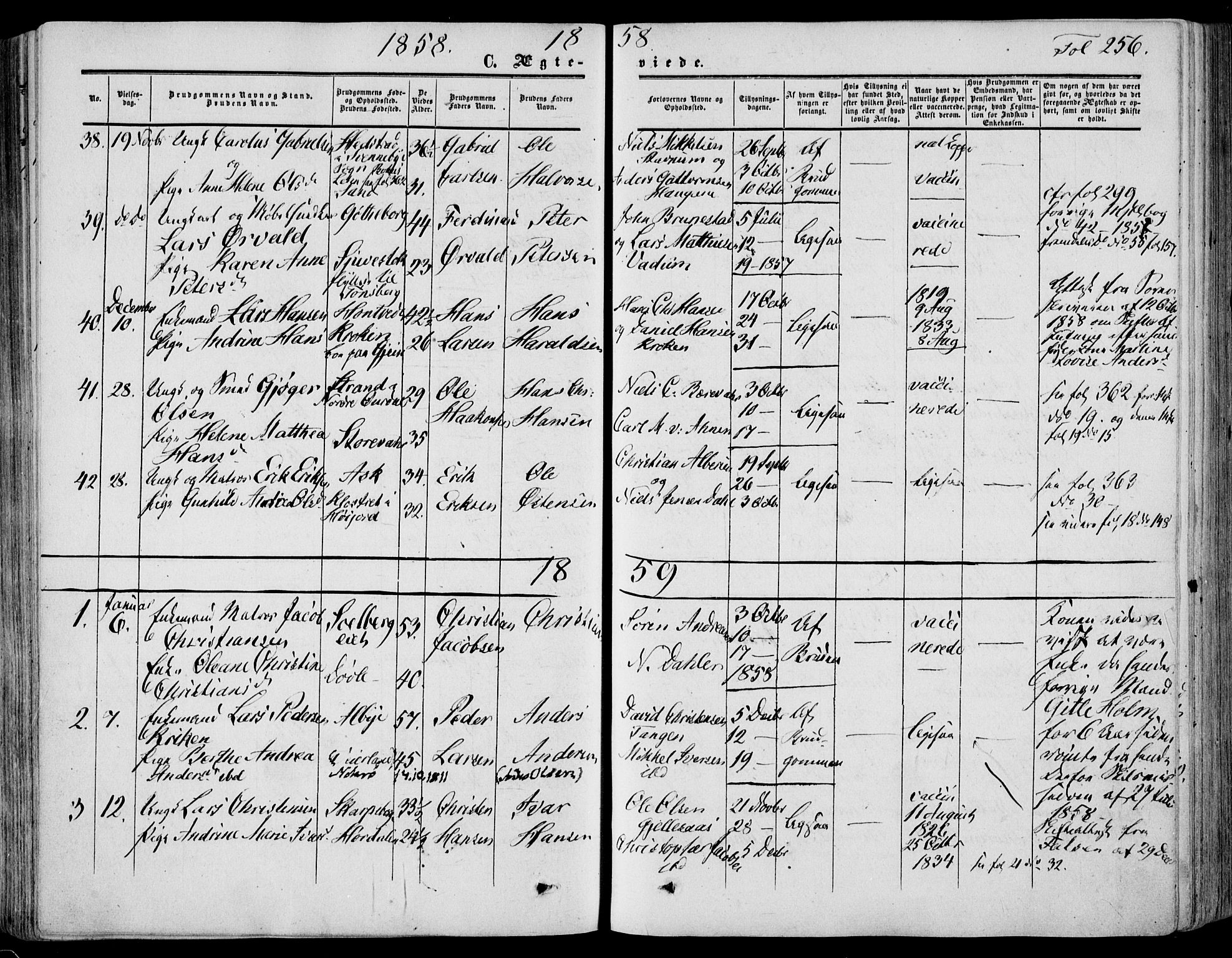 Stokke kirkebøker, SAKO/A-320/F/Fa/L0008: Parish register (official) no. I 8, 1858-1871, p. 256