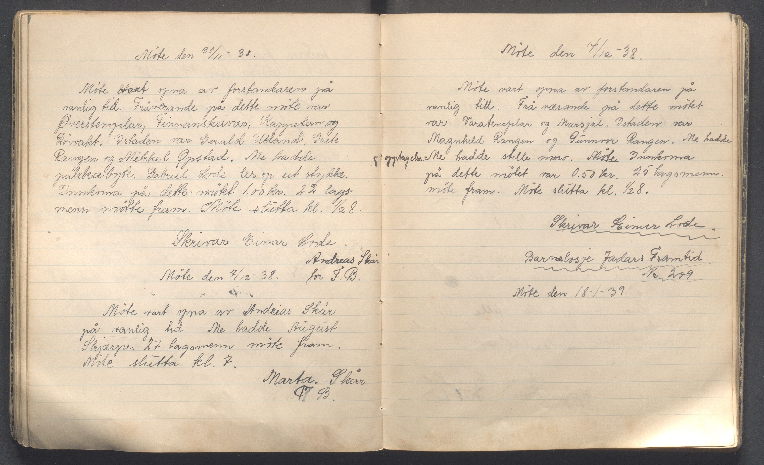 Hå kommune - PA 013 Barnelosje "Jadars Framtid" nr. 209, IKAR/K-102220/A/L0004: Møtebok, 1935-1942, p. 45