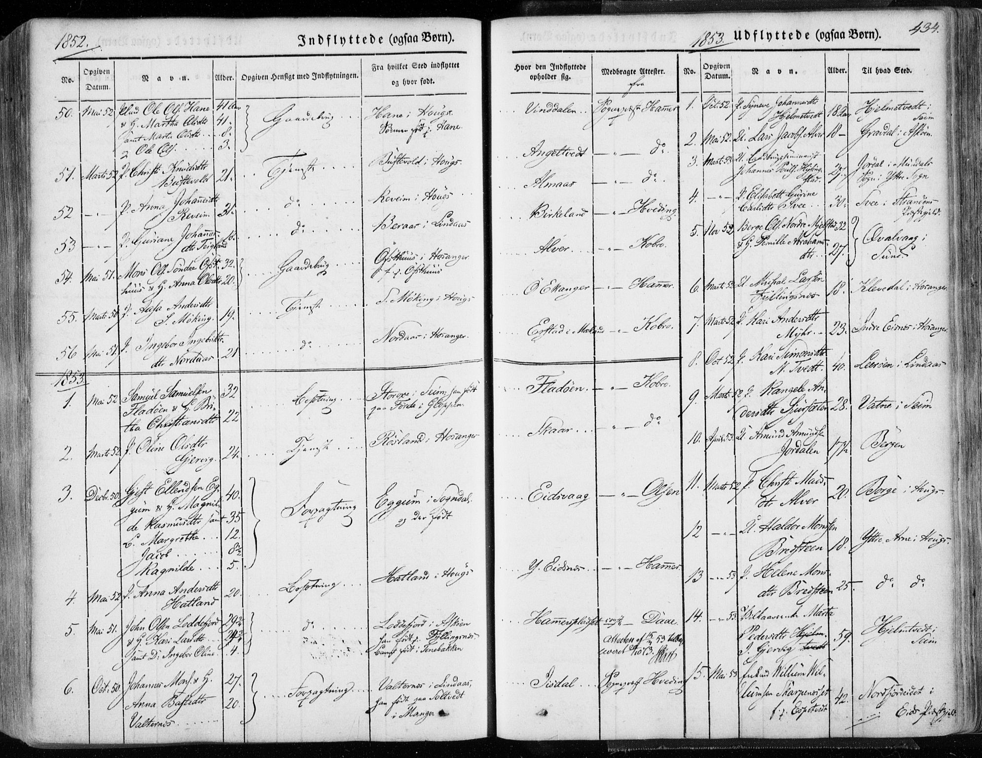 Hamre sokneprestembete, AV/SAB-A-75501/H/Ha/Haa/Haaa/L0013: Parish register (official) no. A 13, 1846-1857, p. 434