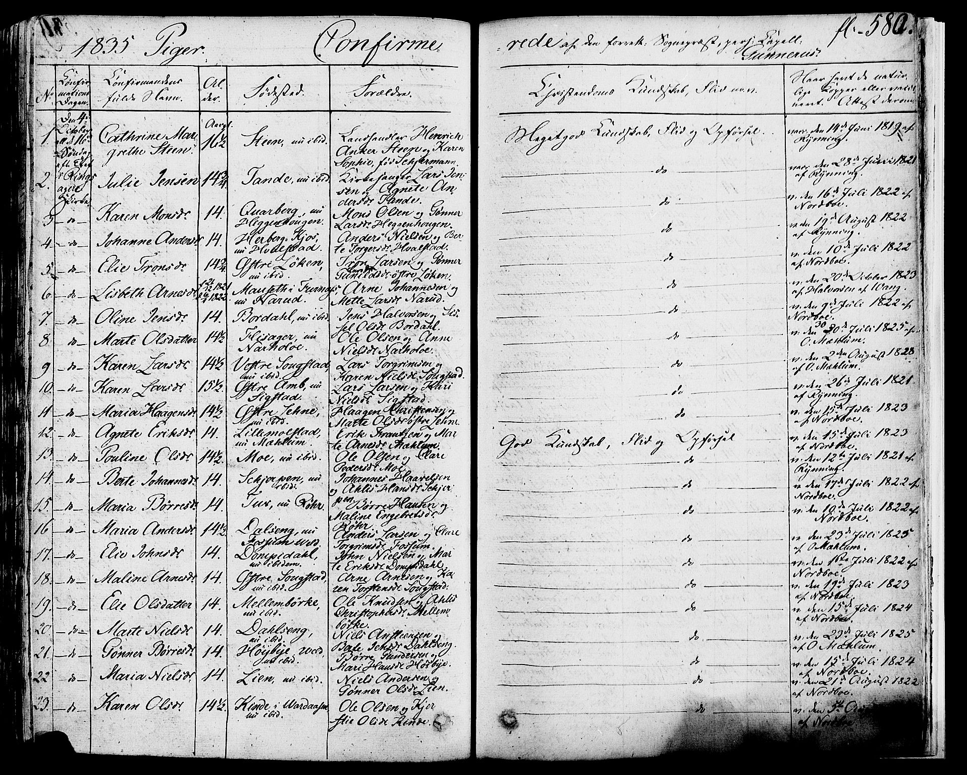 Ringsaker prestekontor, SAH/PREST-014/K/Ka/L0007: Parish register (official) no. 7B, 1826-1837, p. 580