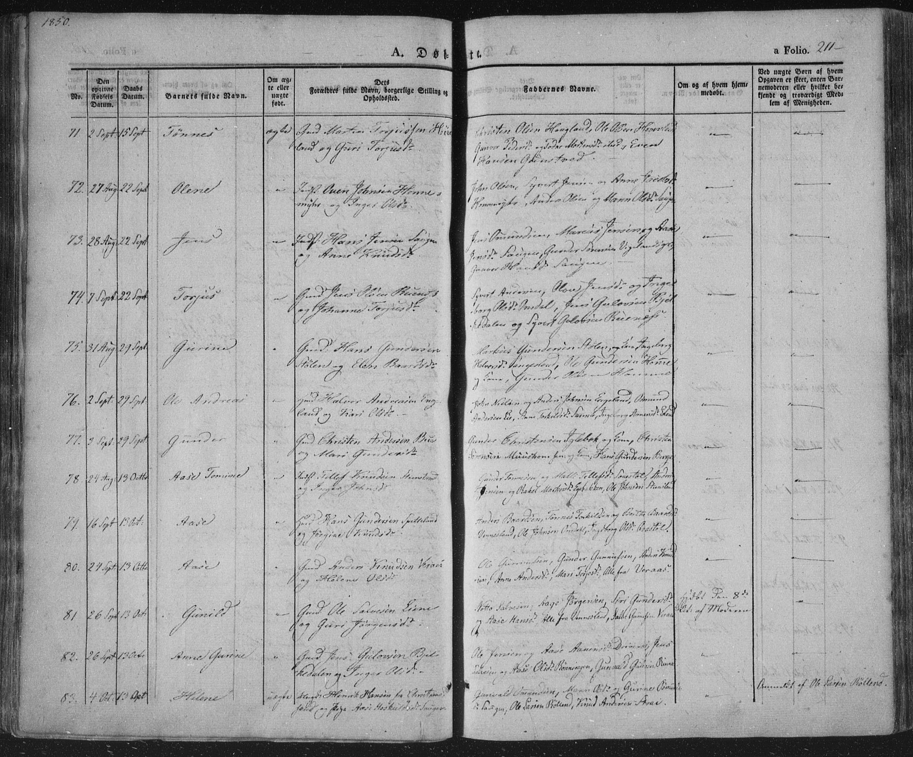 Vennesla sokneprestkontor, AV/SAK-1111-0045/Fa/Fac/L0004: Parish register (official) no. A 4, 1834-1855, p. 211