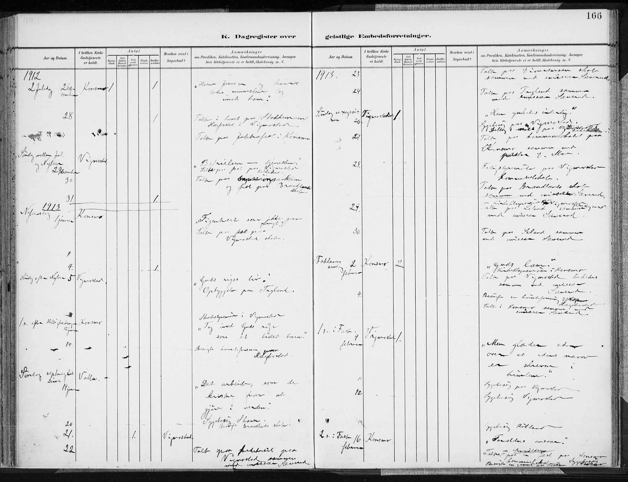 Nord-Audnedal sokneprestkontor, AV/SAK-1111-0032/F/Fa/Fab/L0004: Parish register (official) no. A 4, 1901-1917, p. 166