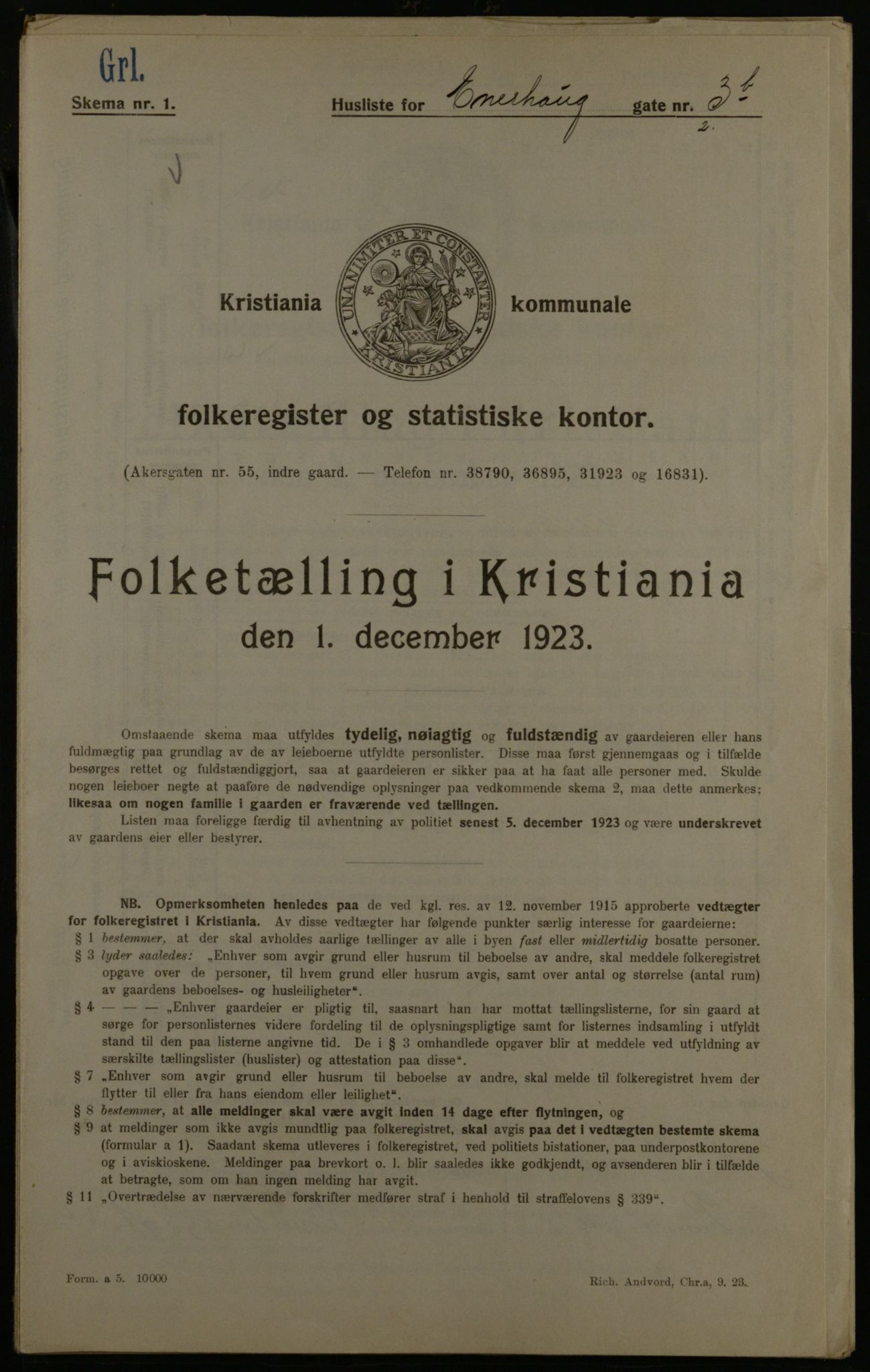 OBA, Municipal Census 1923 for Kristiania, 1923, p. 23977