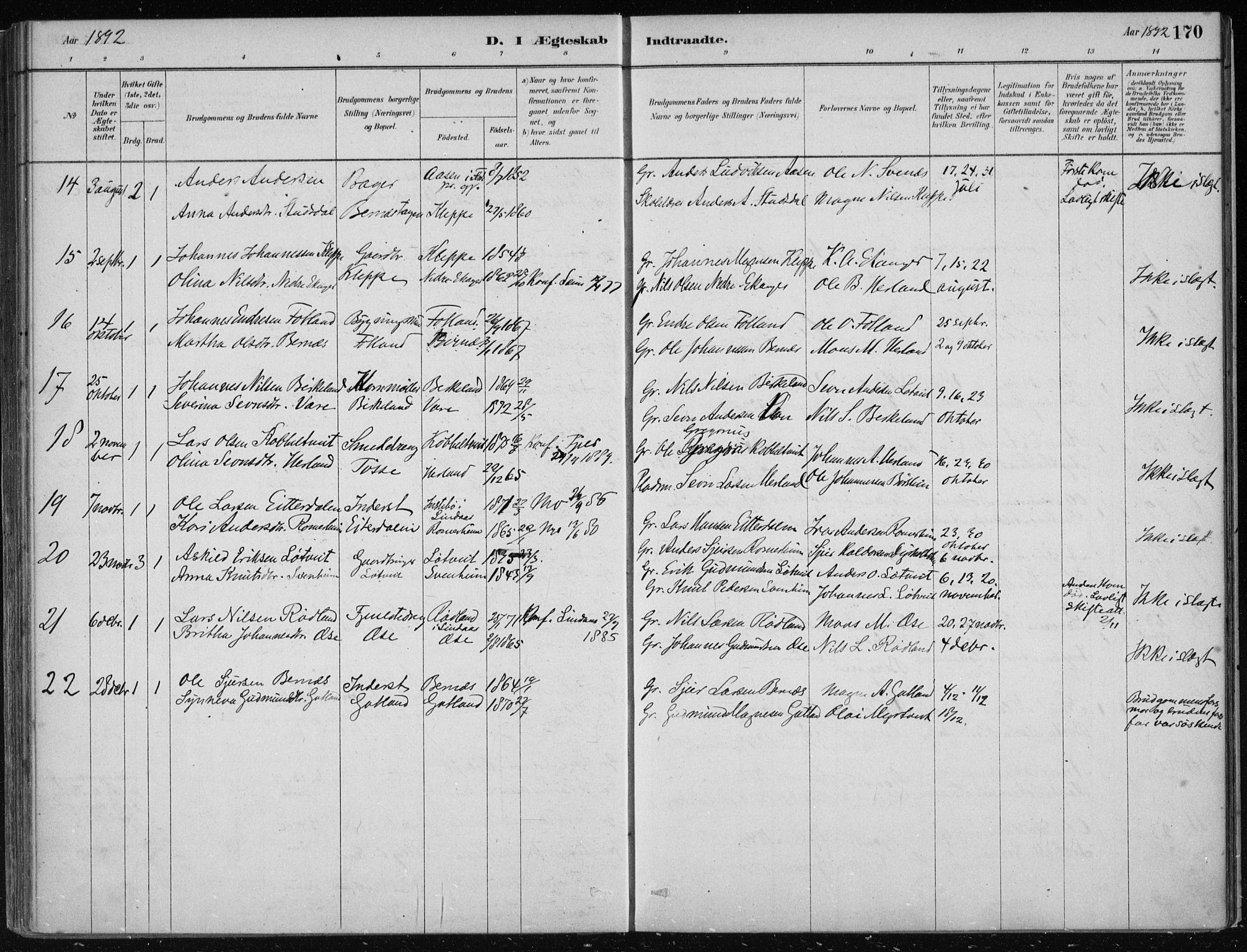 Hosanger sokneprestembete, AV/SAB-A-75801/H/Haa: Parish register (official) no. B  1, 1880-1896, p. 170