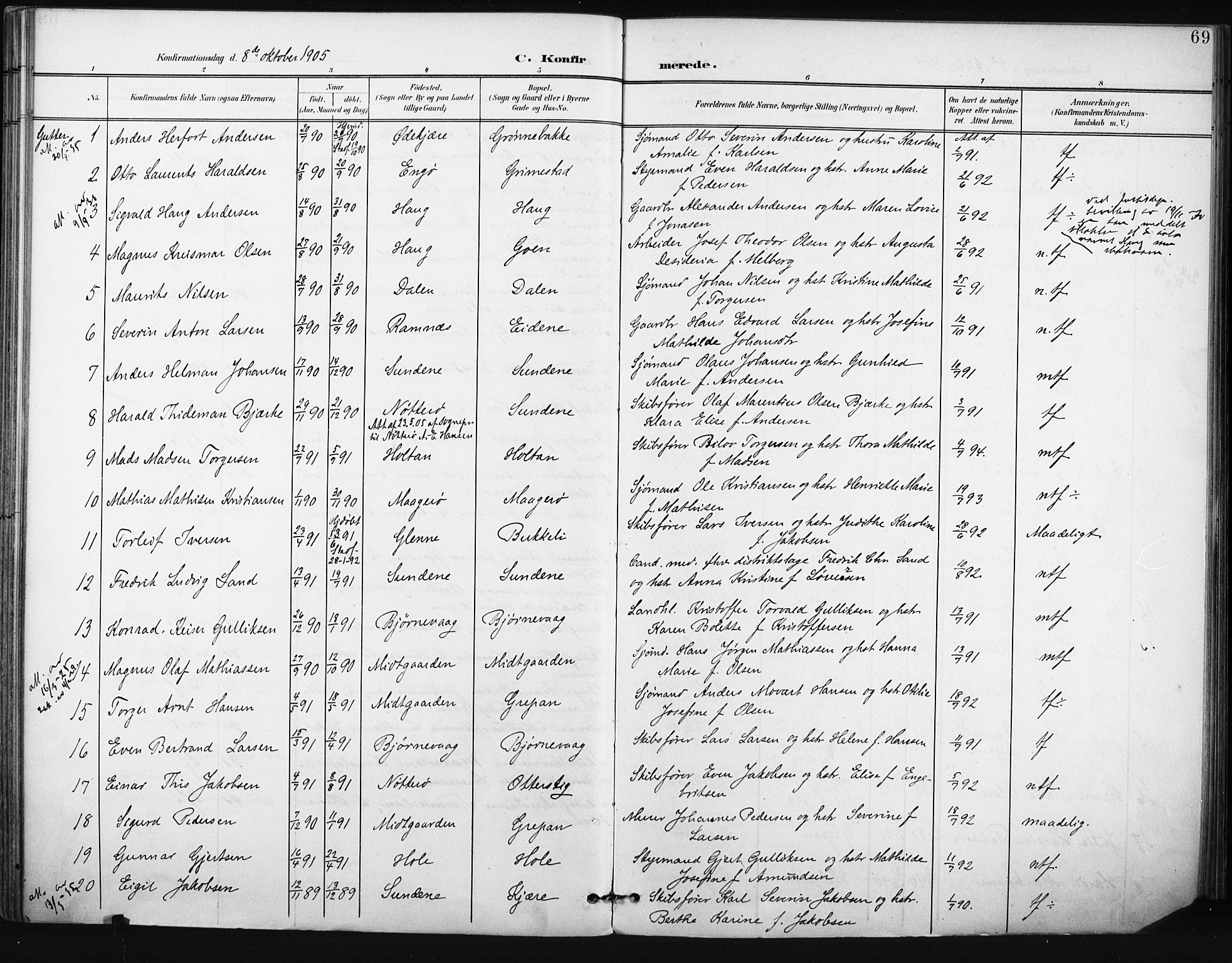 Tjøme kirkebøker, AV/SAKO-A-328/F/Fa/L0005: Parish register (official) no. I 5, 1901-1909, p. 69