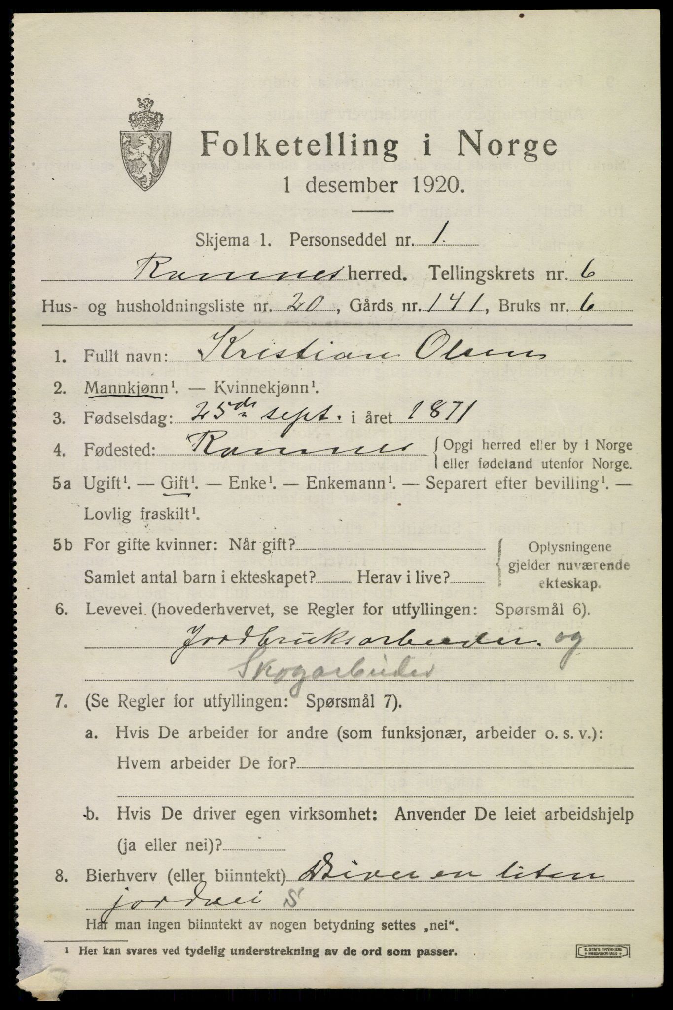 SAKO, 1920 census for Ramnes, 1920, p. 6386