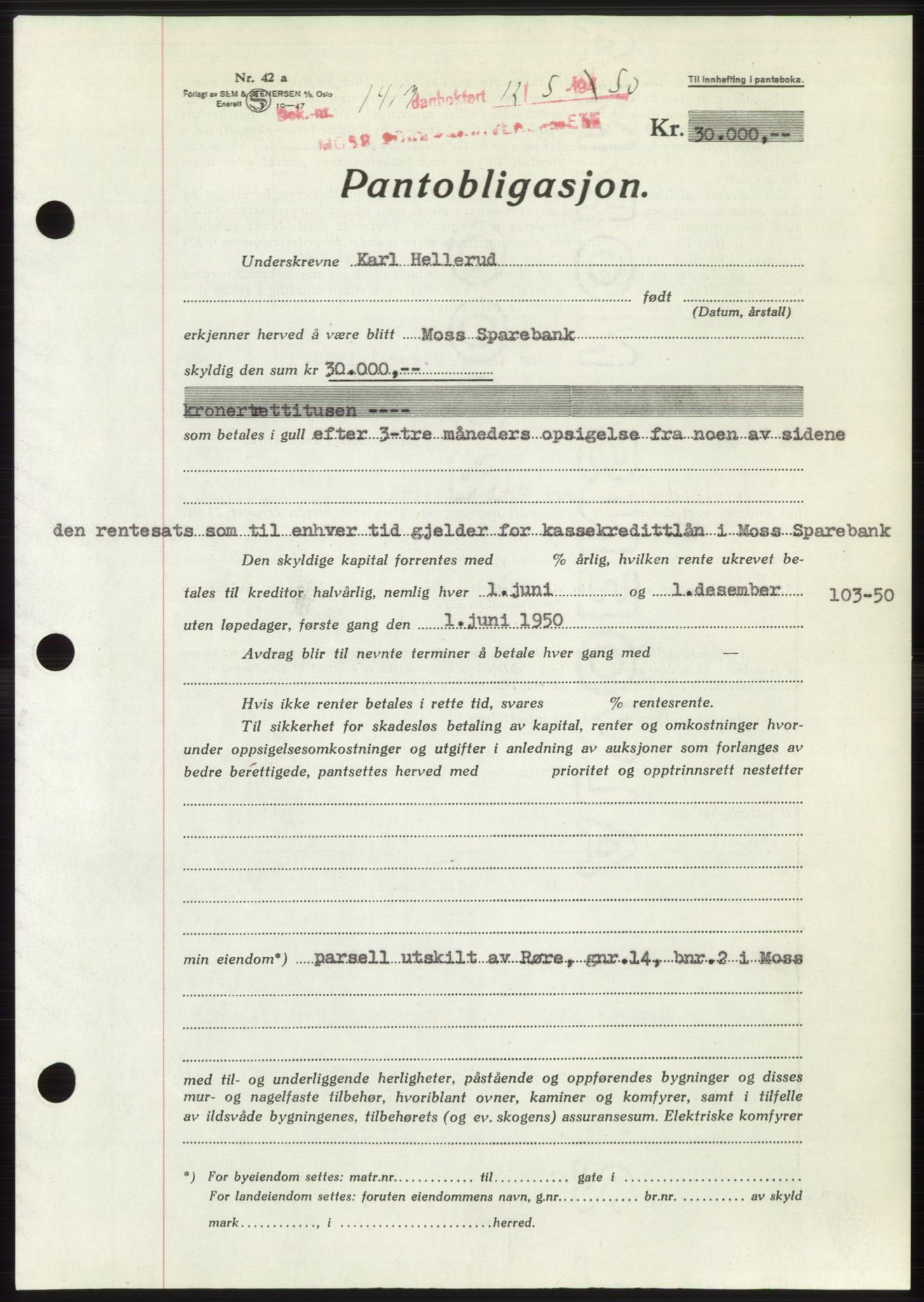 Moss sorenskriveri, AV/SAO-A-10168: Mortgage book no. B24, 1950-1950, Diary no: : 1417/1950