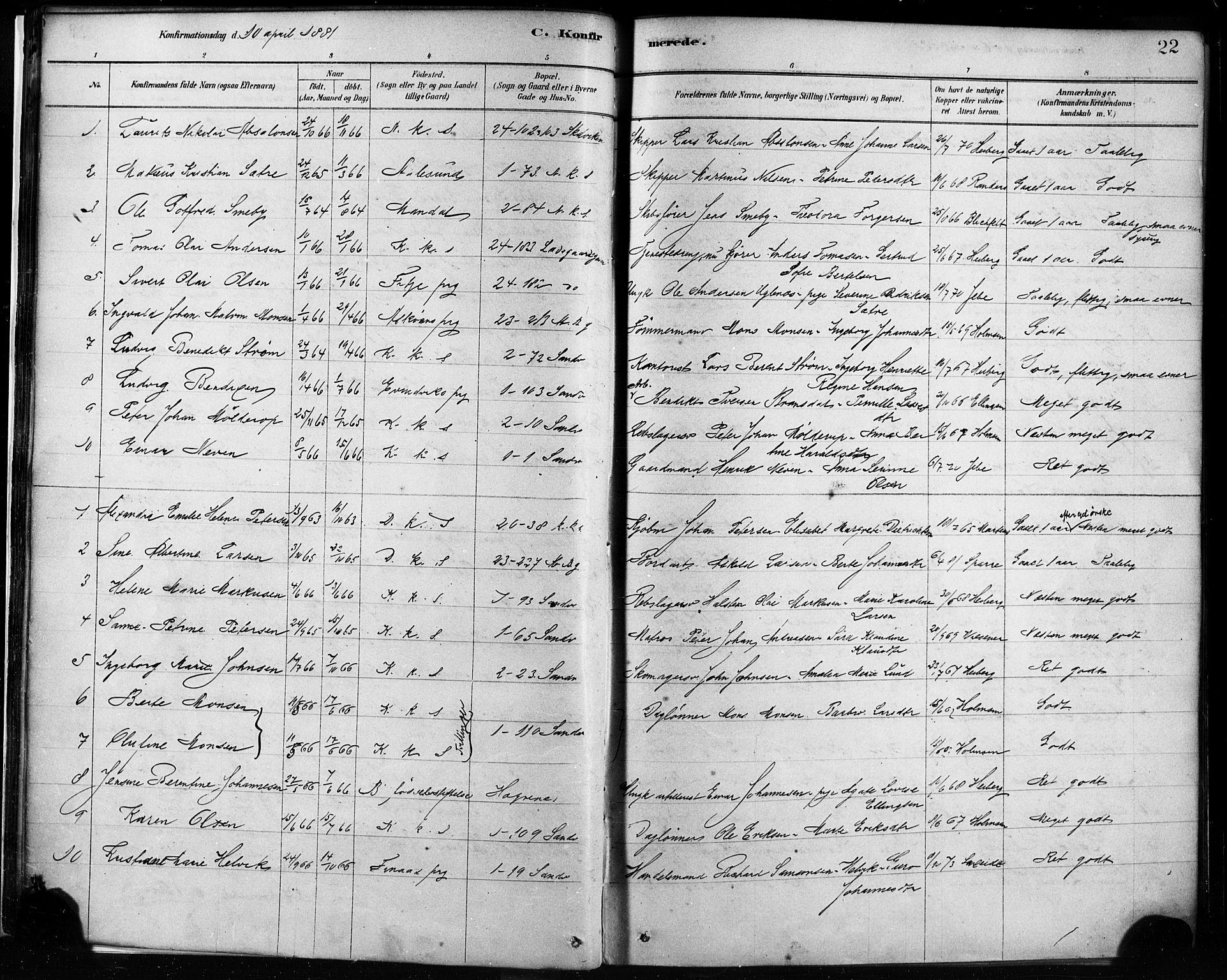Sandviken Sokneprestembete, SAB/A-77601/H/Ha/L0002: Parish register (official) no. A 2, 1878-1896, p. 22