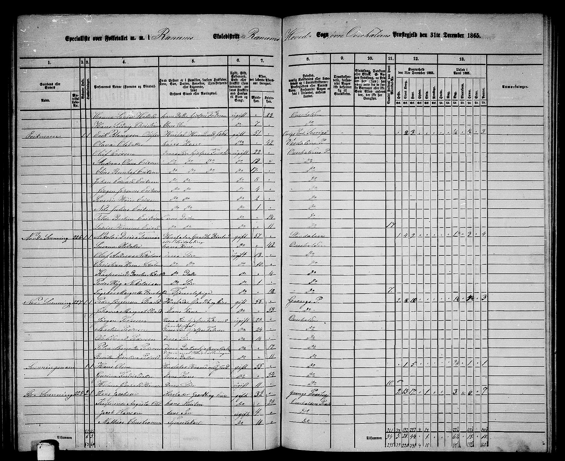 RA, 1865 census for Overhalla, 1865, p. 16