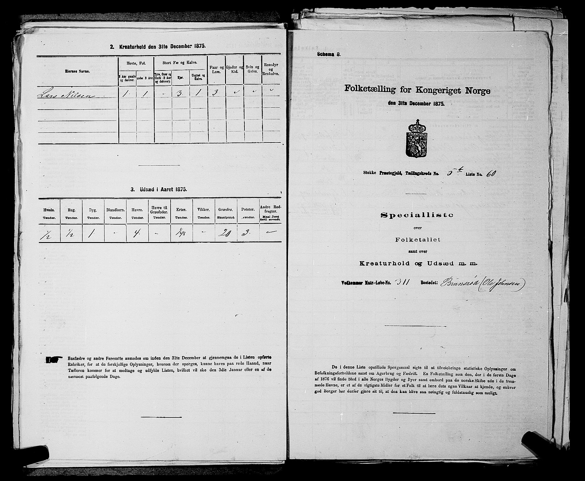 SAKO, 1875 census for 0720P Stokke, 1875, p. 1238