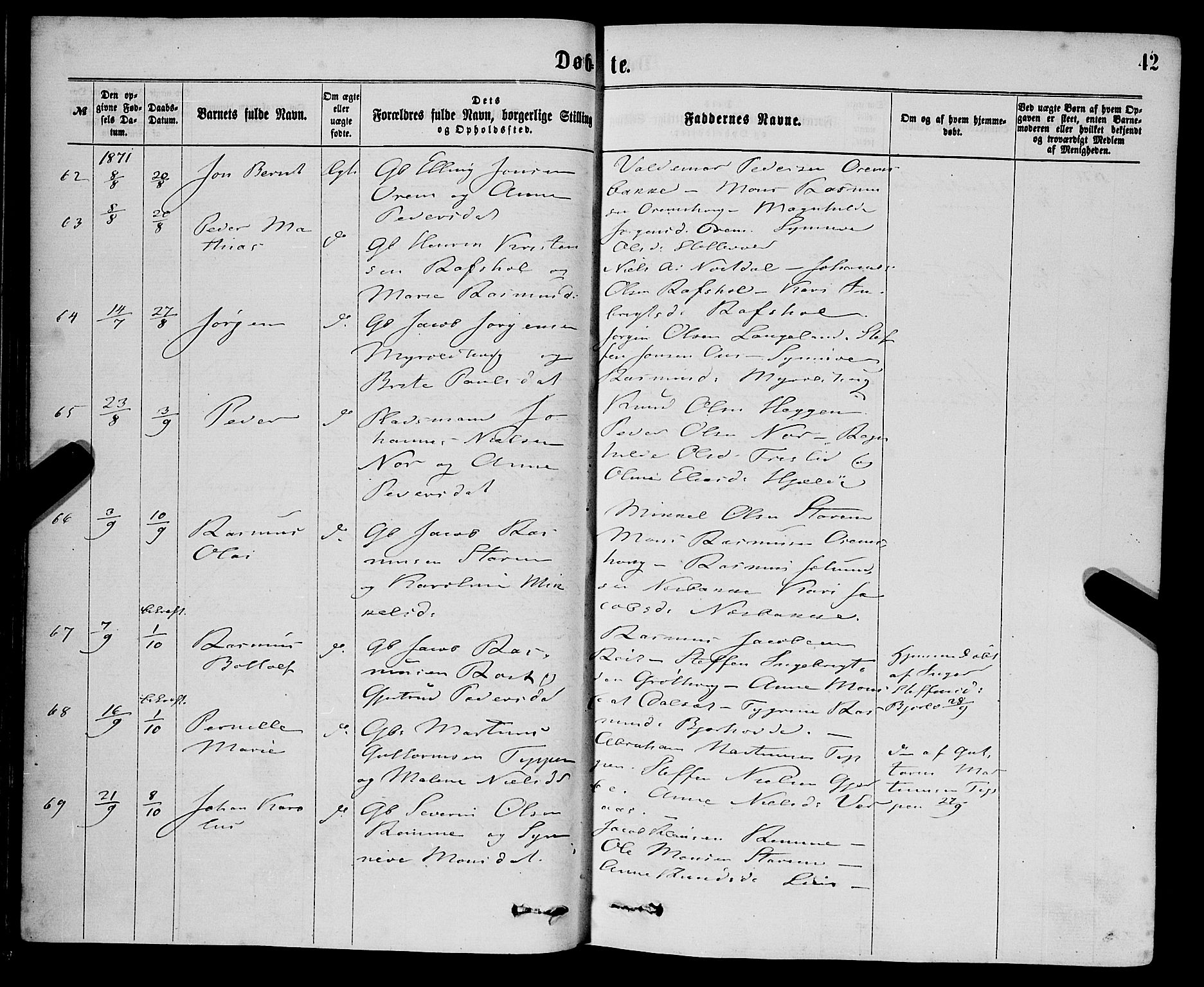 Eid sokneprestembete, AV/SAB-A-82301/H/Haa/Haaa/L0010: Parish register (official) no. A 10, 1867-1878, p. 42