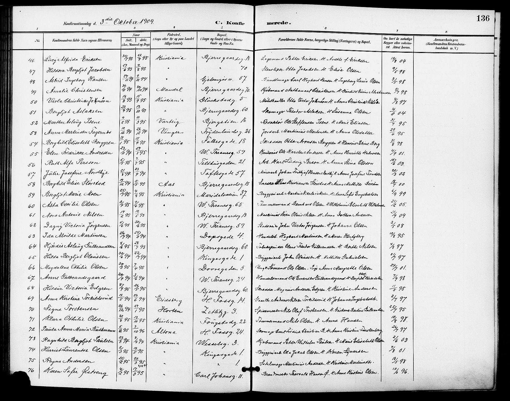 Gamle Aker prestekontor Kirkebøker, SAO/A-10617a/F/L0012: Parish register (official) no. 12, 1898-1910, p. 136