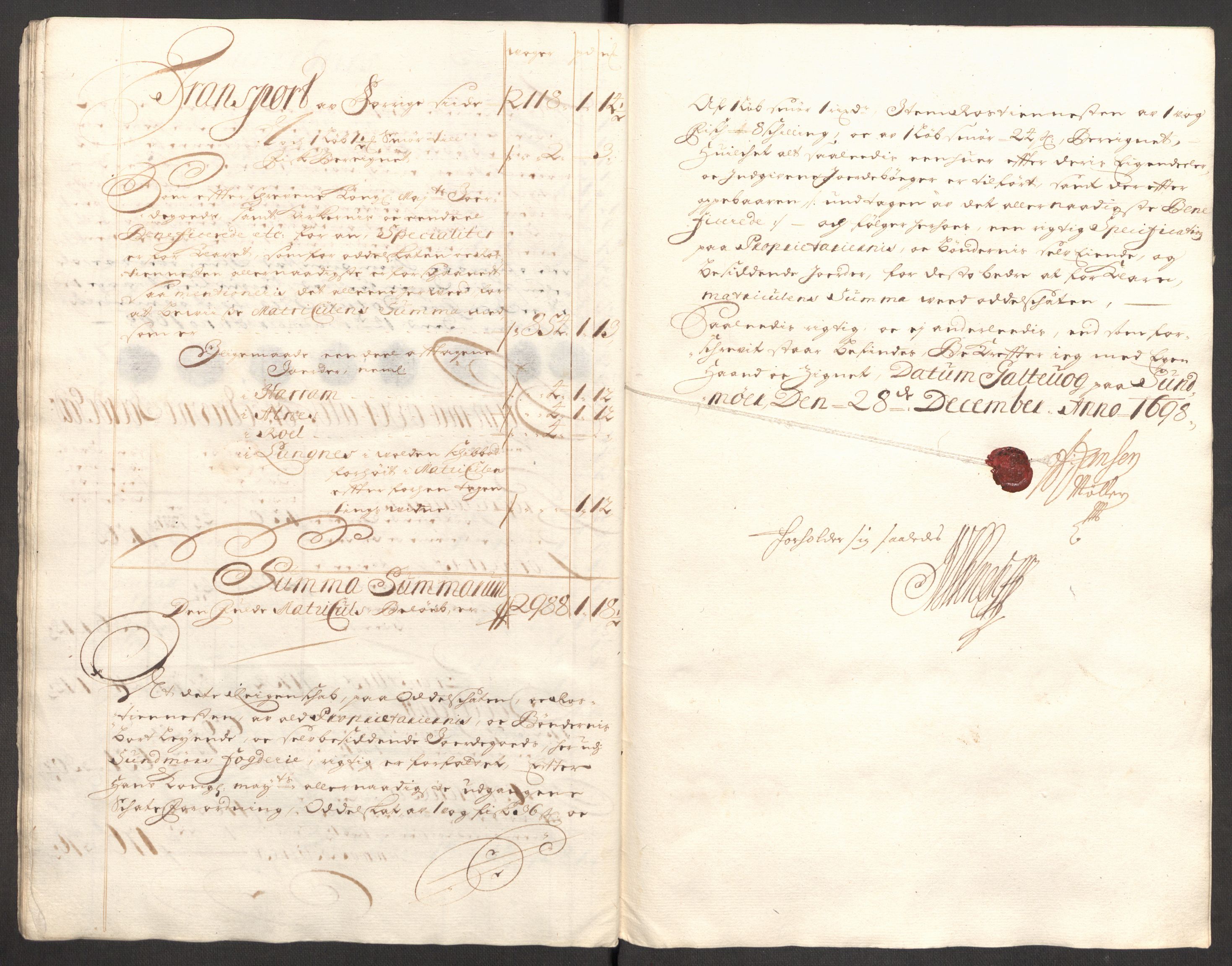 Rentekammeret inntil 1814, Reviderte regnskaper, Fogderegnskap, AV/RA-EA-4092/R54/L3556: Fogderegnskap Sunnmøre, 1696-1698, p. 366