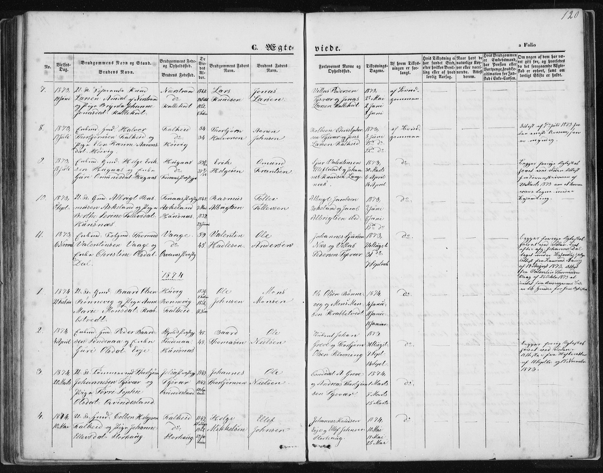Tysvær sokneprestkontor, SAST/A -101864/H/Ha/Haa/L0005: Parish register (official) no. A 5, 1865-1878, p. 120