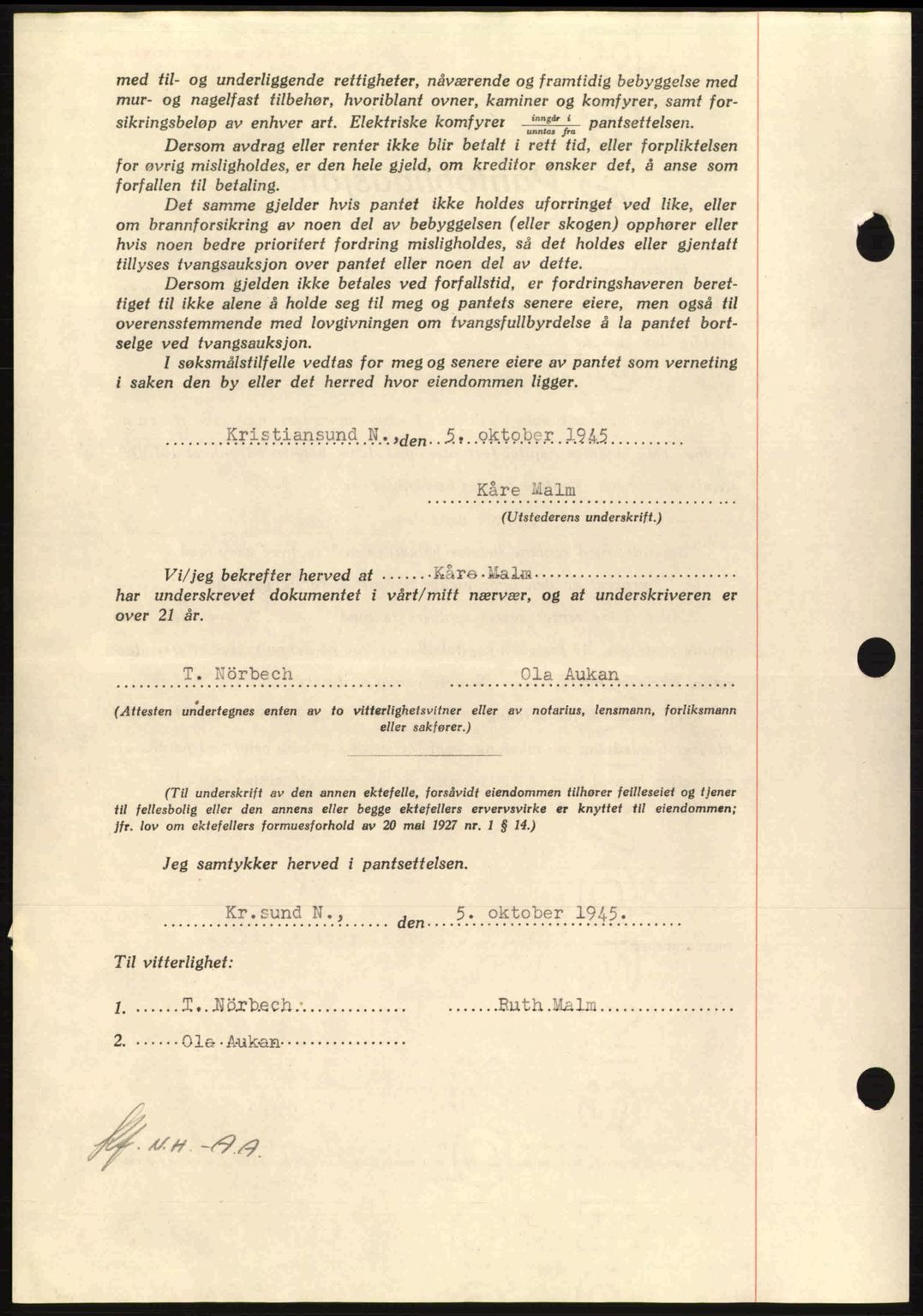 Nordmøre sorenskriveri, AV/SAT-A-4132/1/2/2Ca: Mortgage book no. B93a, 1945-1945, Diary no: : 1301/1945