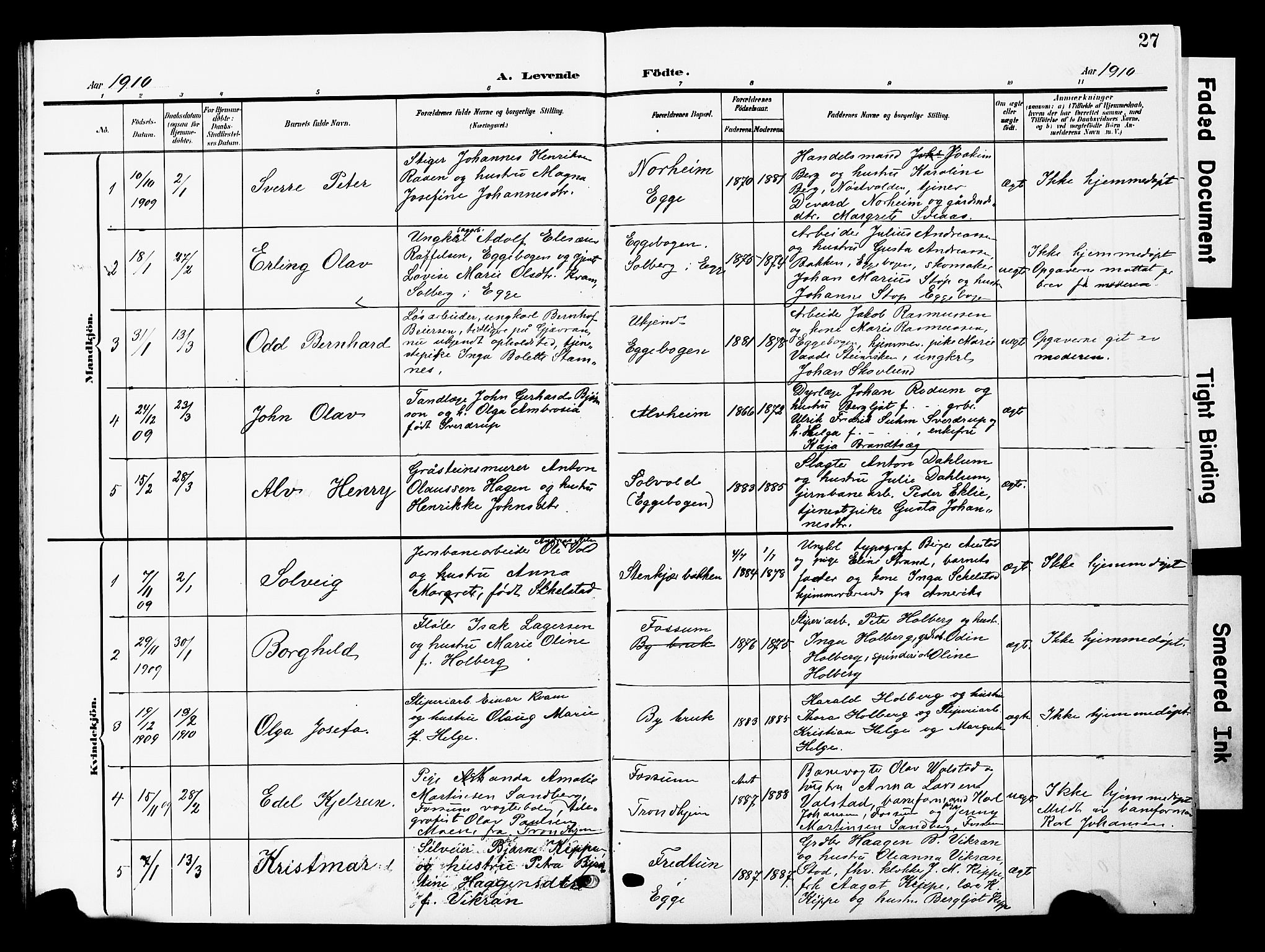 Ministerialprotokoller, klokkerbøker og fødselsregistre - Nord-Trøndelag, SAT/A-1458/740/L0381: Parish register (copy) no. 740C02, 1903-1914, p. 27