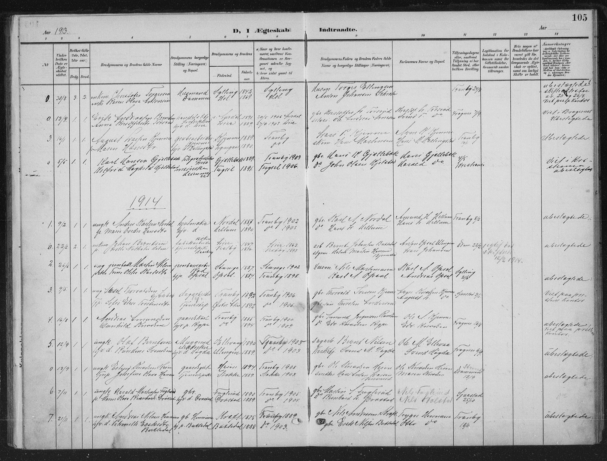 Lier kirkebøker, AV/SAKO-A-230/G/Gc/L0002: Parish register (copy) no. III 2, 1903-1938, p. 105