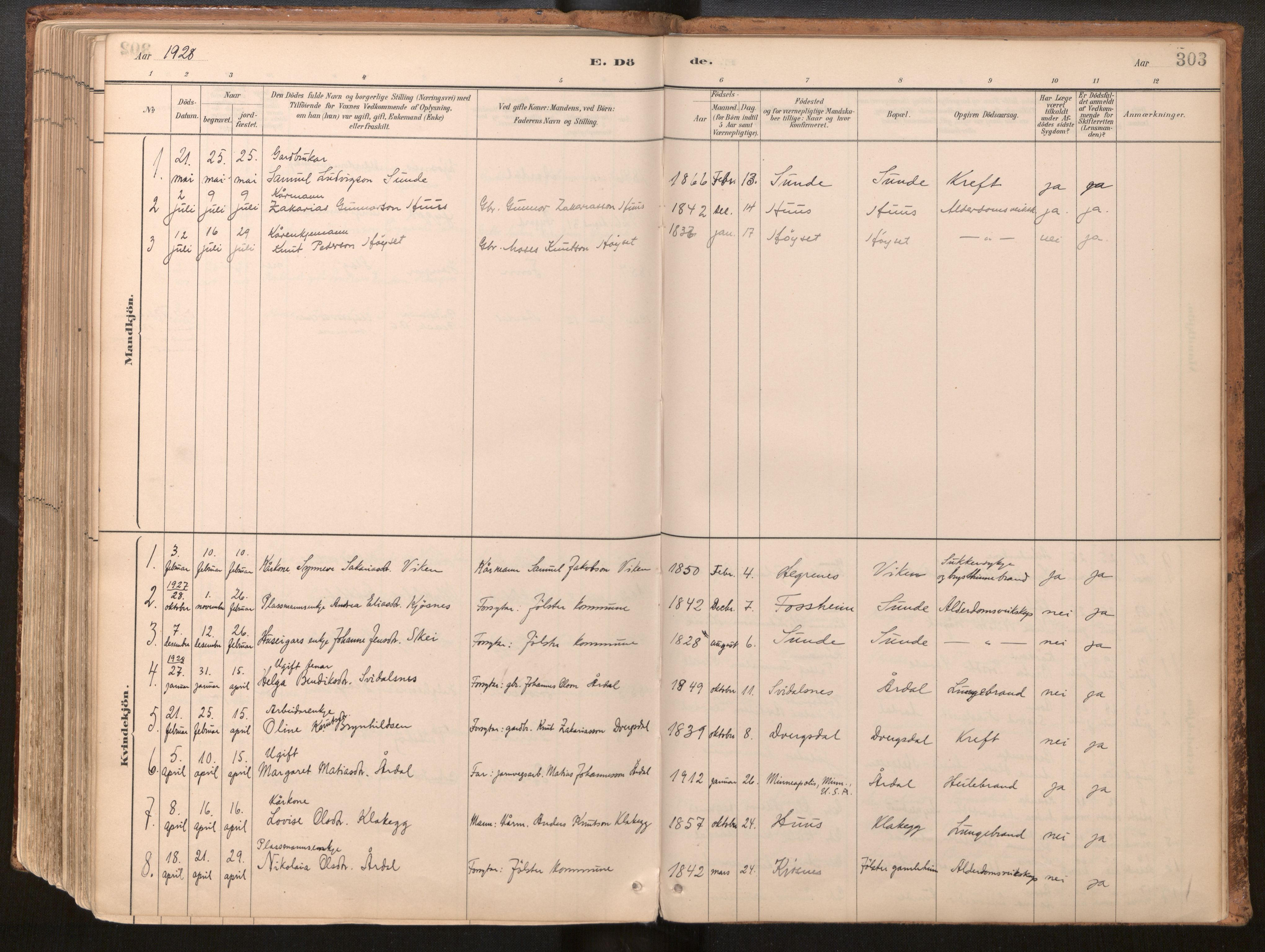 Jølster sokneprestembete, SAB/A-80701/H/Haa/Haac/L0001: Parish register (official) no. C 1, 1882-1928, p. 303
