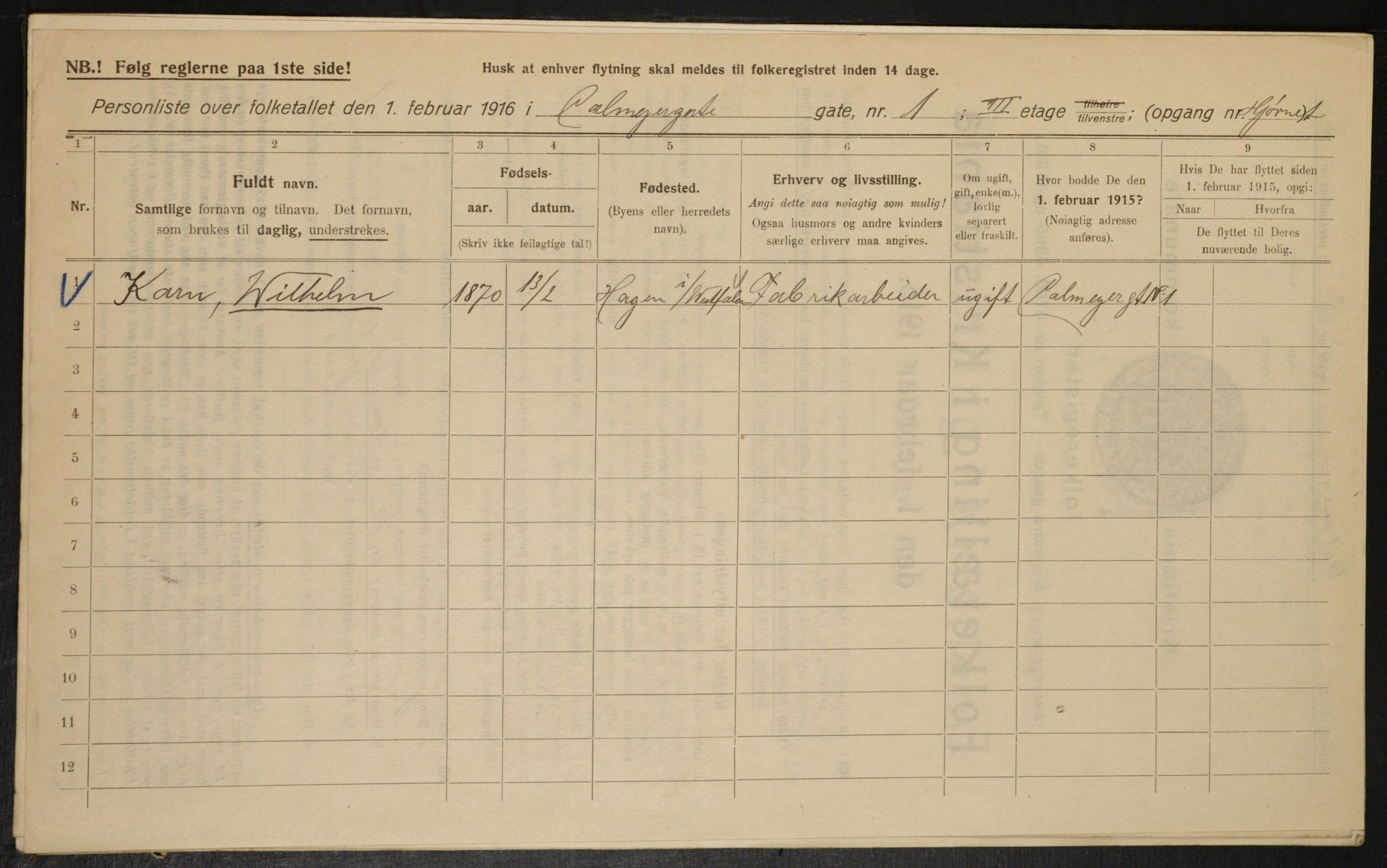 OBA, Municipal Census 1916 for Kristiania, 1916, p. 11429