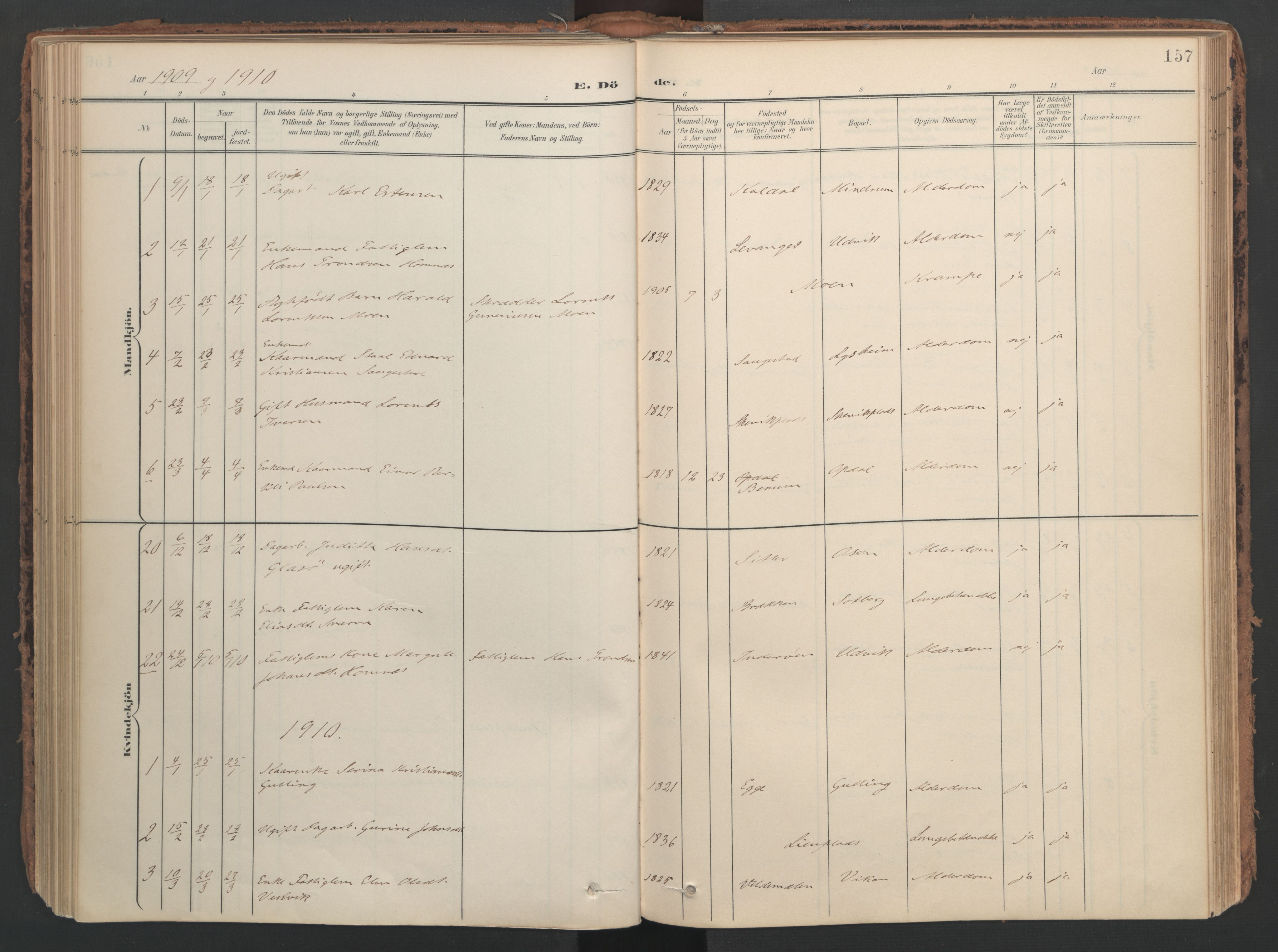 Ministerialprotokoller, klokkerbøker og fødselsregistre - Nord-Trøndelag, SAT/A-1458/741/L0397: Parish register (official) no. 741A11, 1901-1911, p. 157