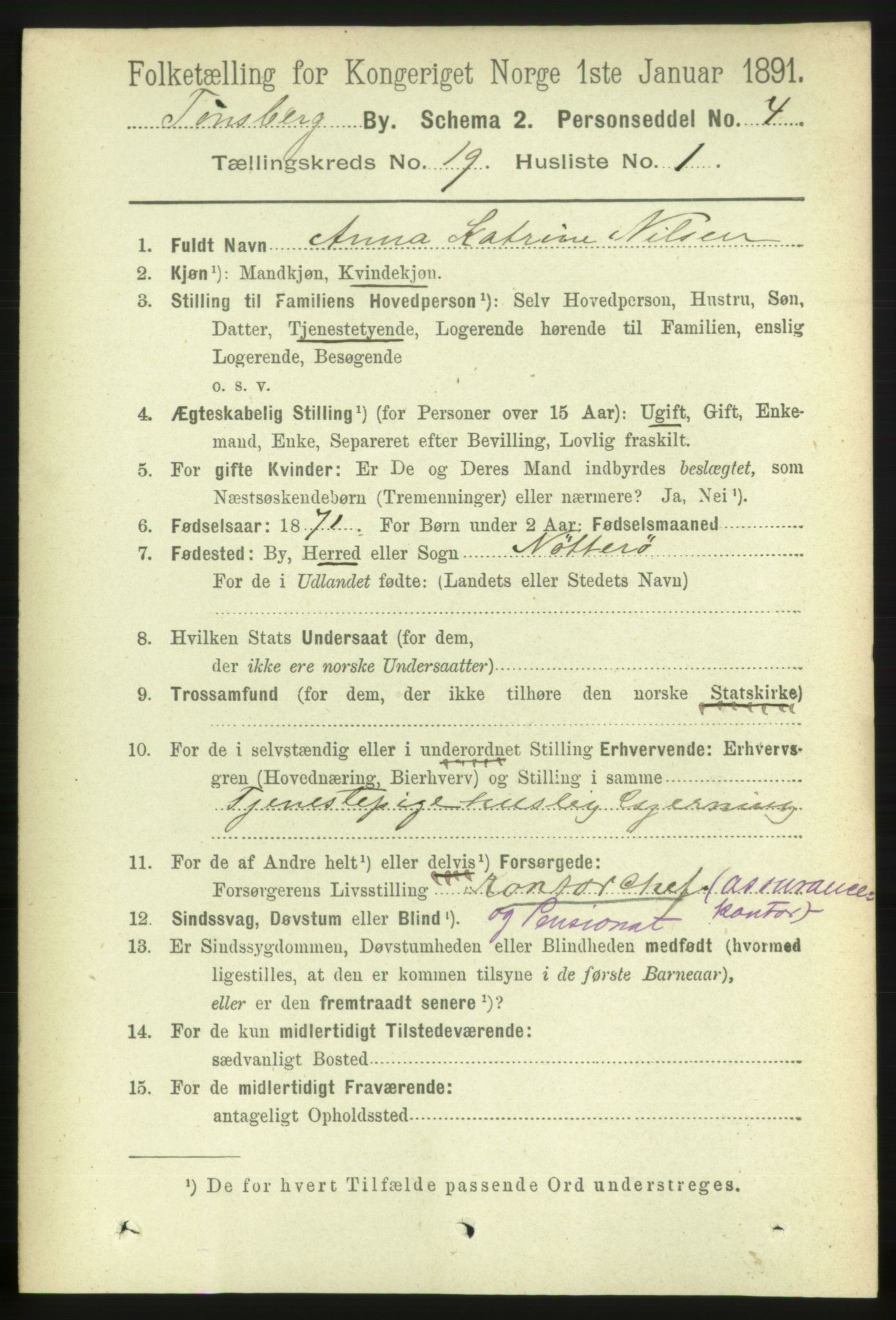 RA, 1891 census for 0705 Tønsberg, 1891, p. 5220