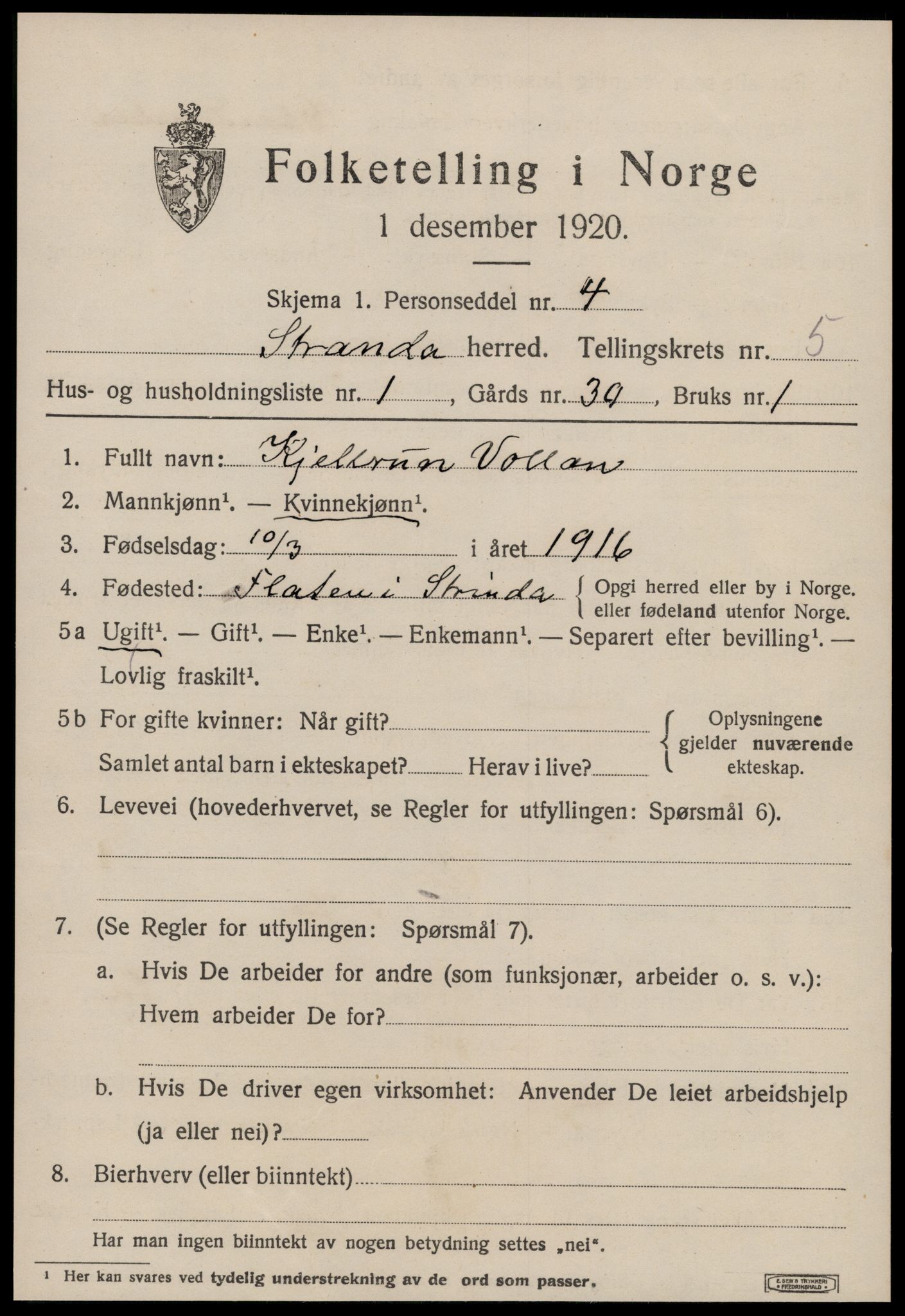 SAT, 1920 census for Strinda, 1920, p. 14150