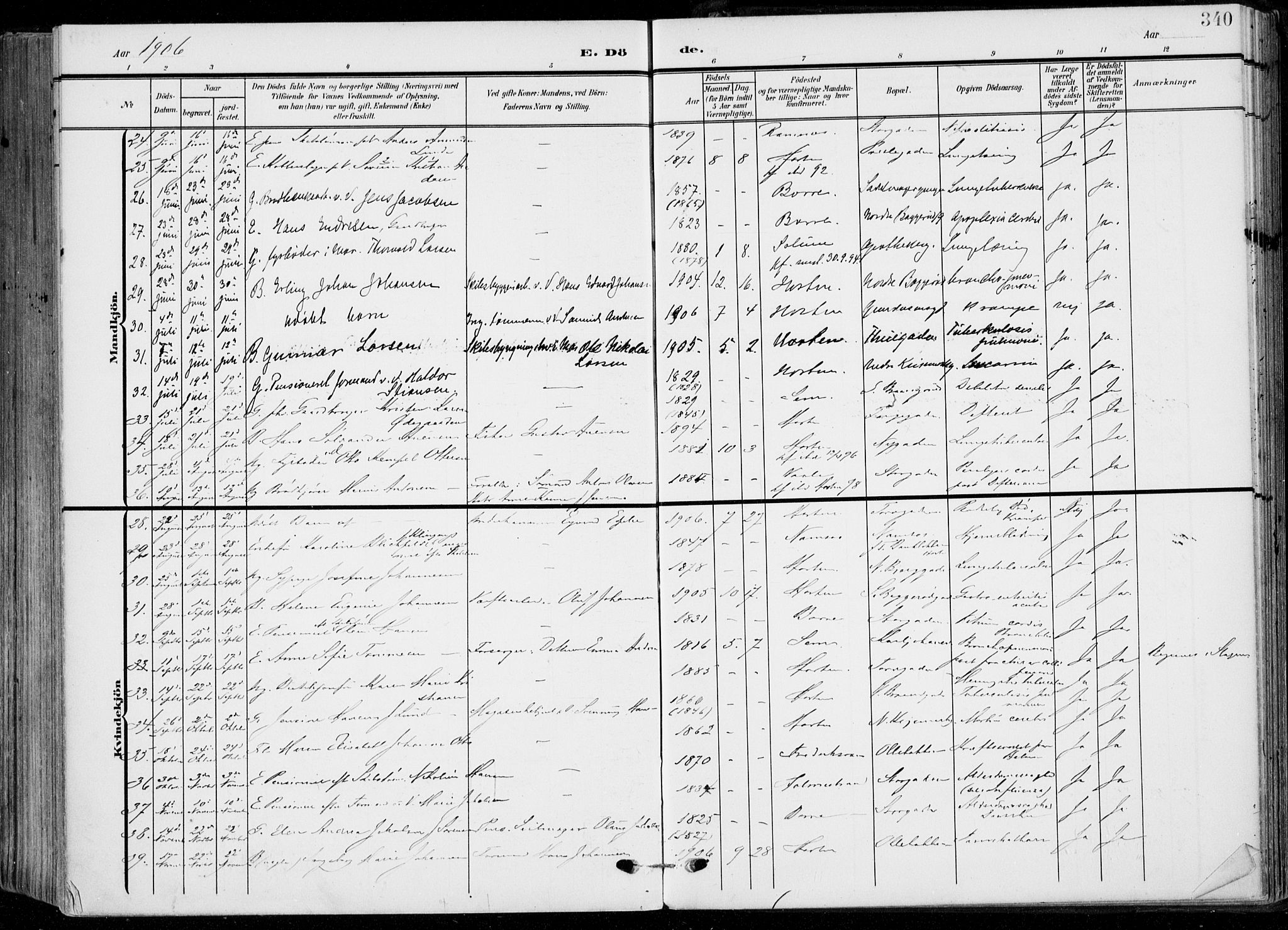 Horten kirkebøker, AV/SAKO-A-348/F/Fa/L0006: Parish register (official) no. 6, 1905-1912, p. 340