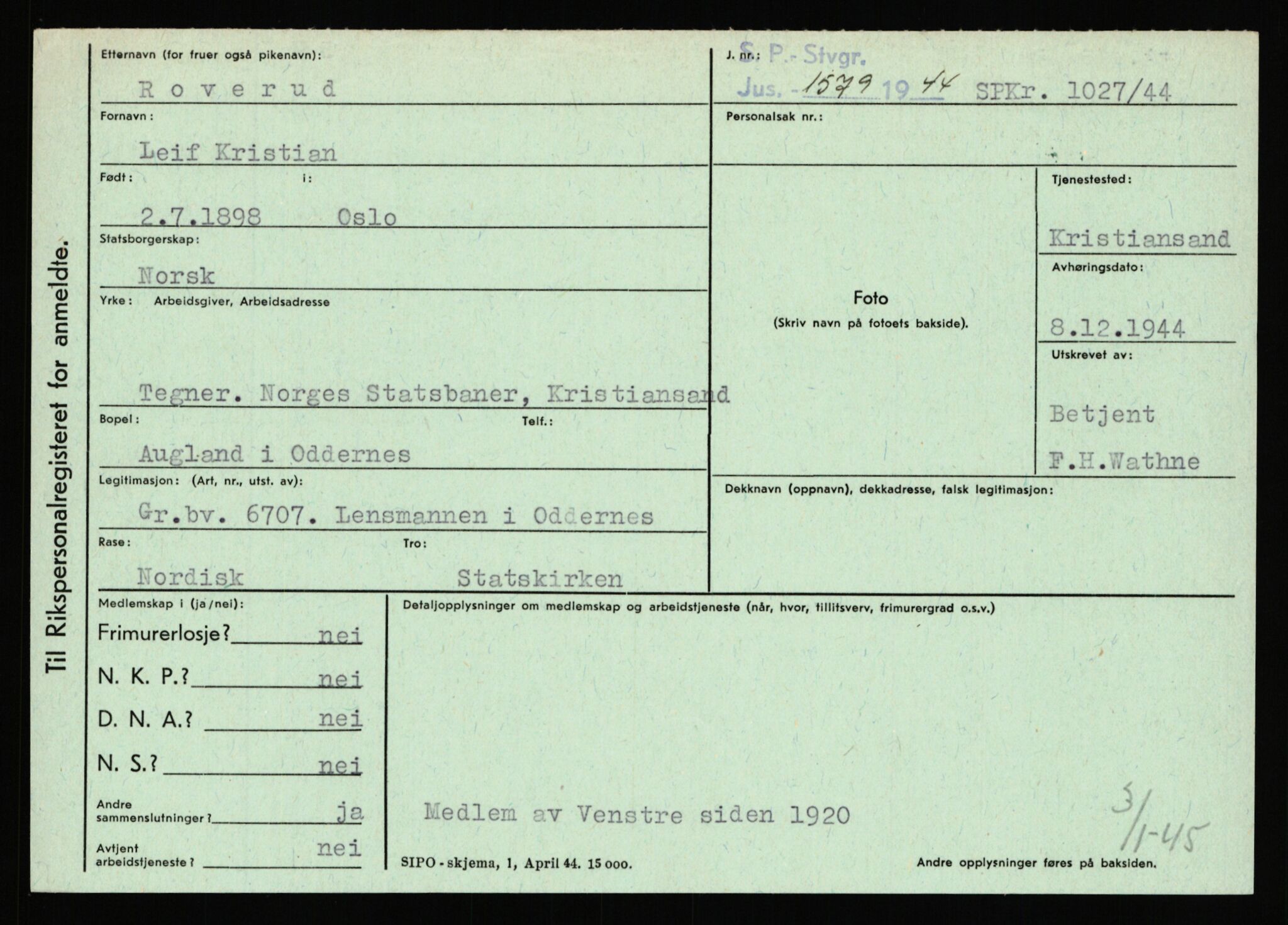 Statspolitiet - Hovedkontoret / Osloavdelingen, AV/RA-S-1329/C/Ca/L0013: Raa - Servold, 1943-1945, p. 2037